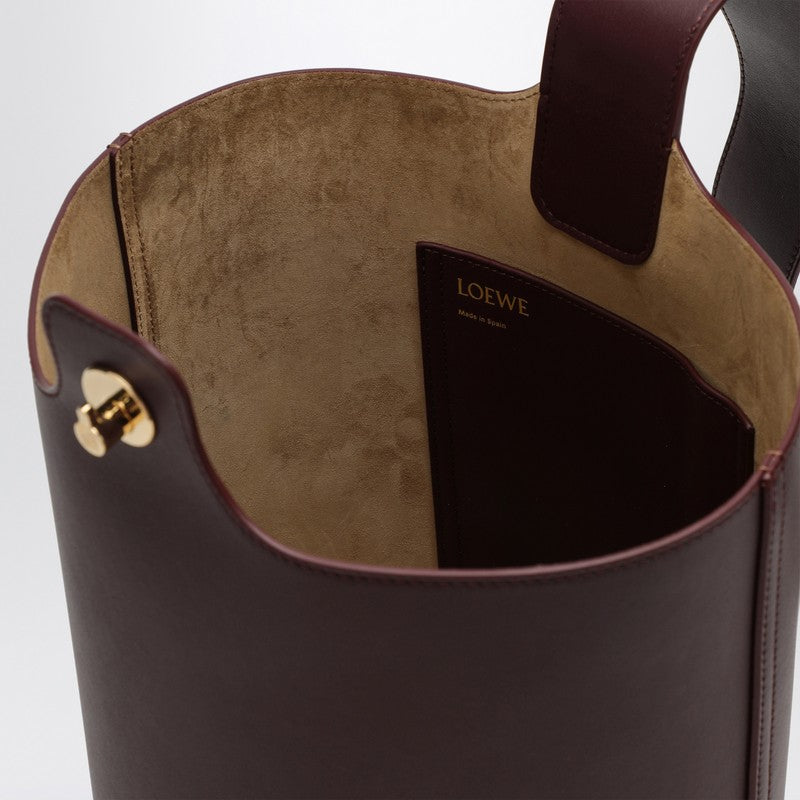 Loewe Burgundy Colour Calfskin Pebble Bucket Medium Bag Women