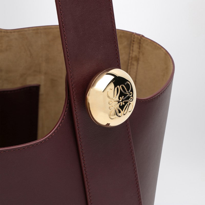 Loewe Burgundy Colour Calfskin Pebble Bucket Medium Bag Women