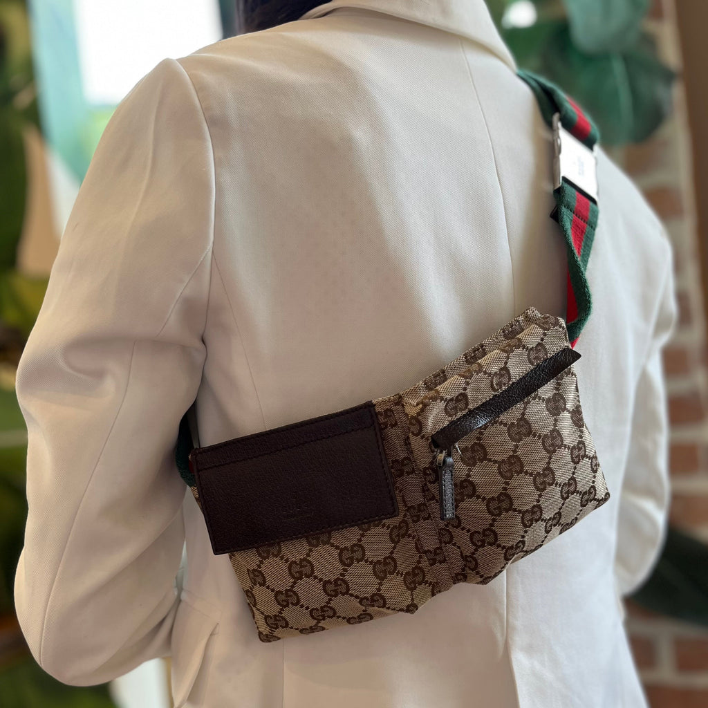 GUCCI GG Canvas Double Pocket Belt Bag