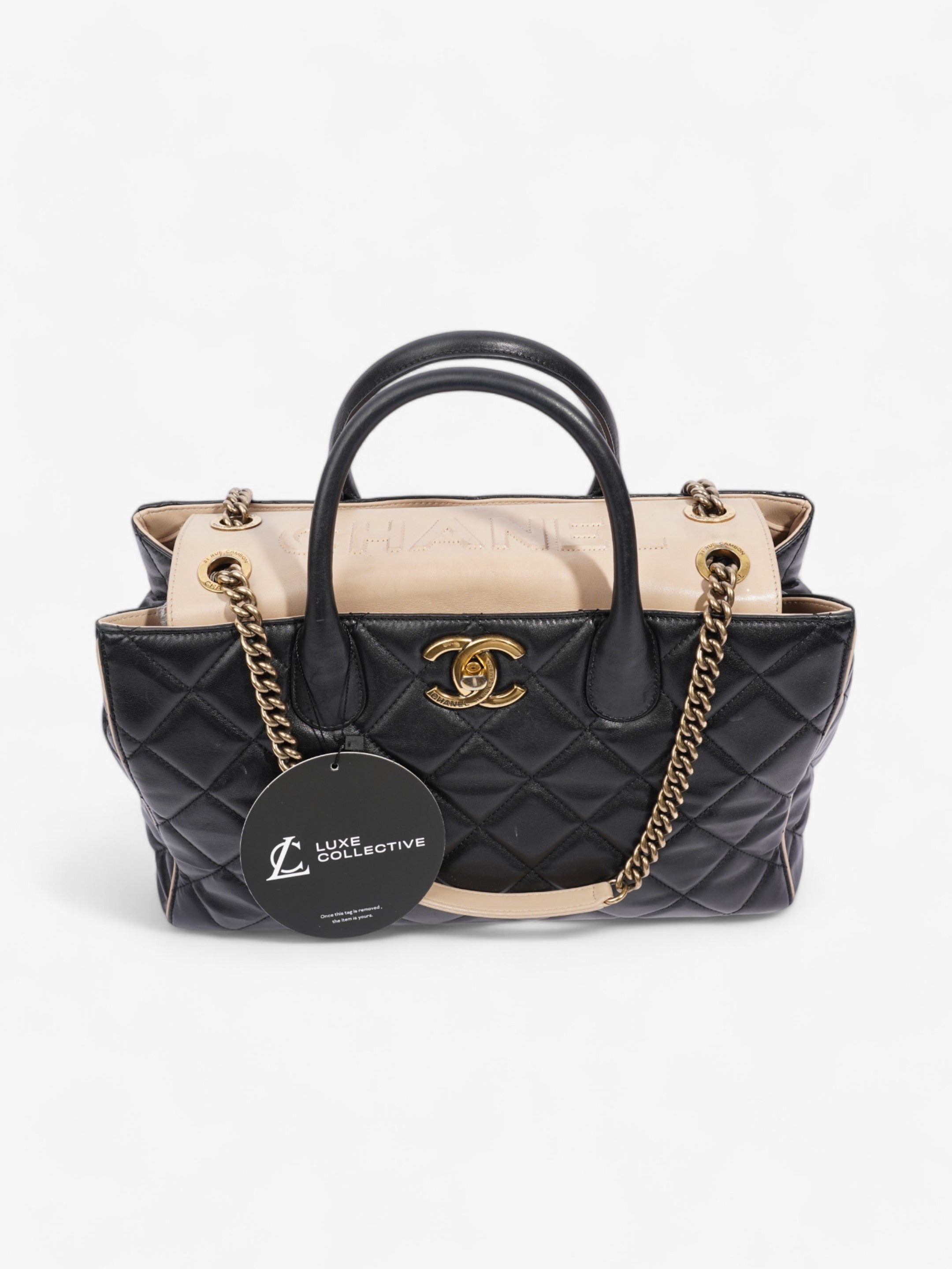 Chanel Portobello Tote Black / Beige Lambskin Leather Small