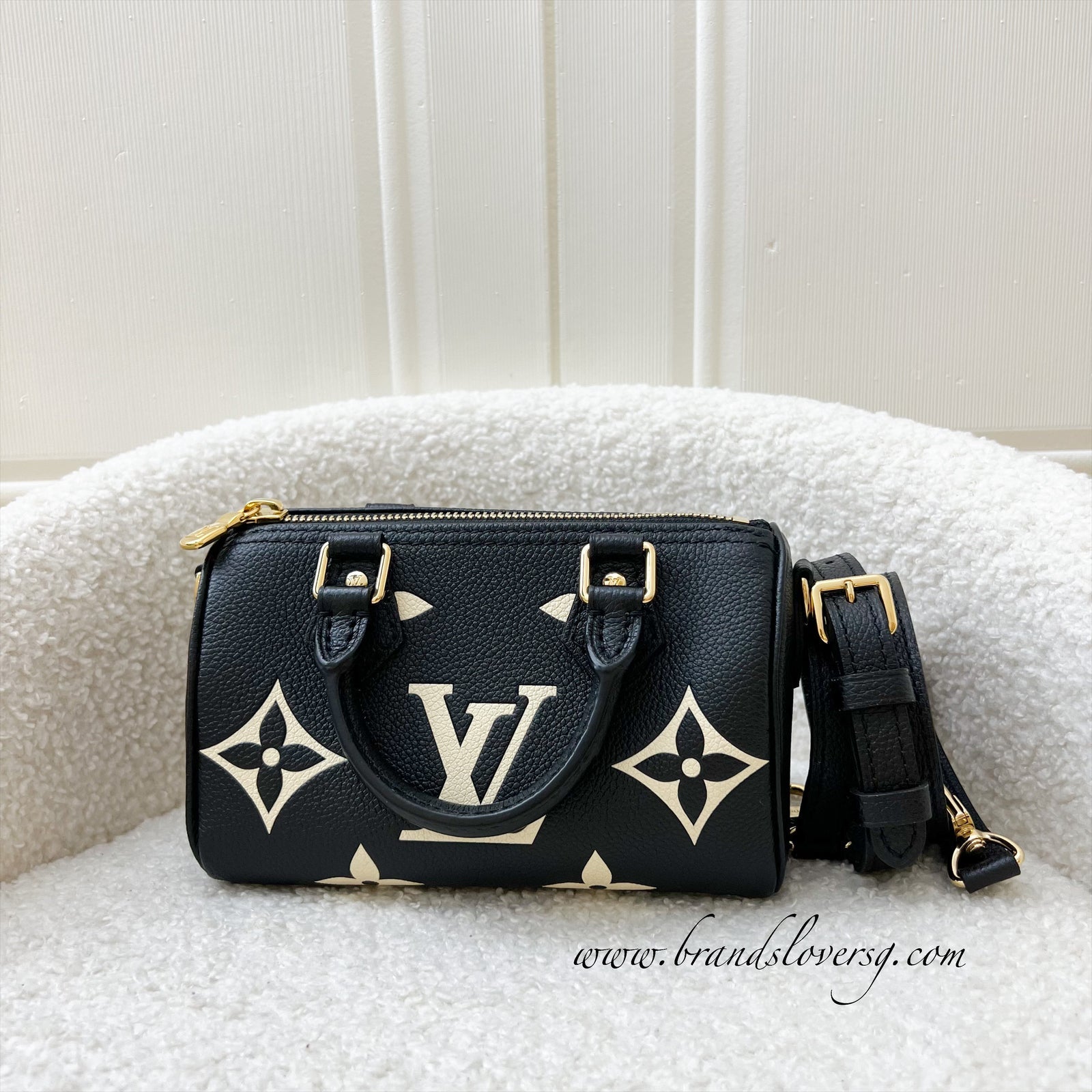 LV Speedy Nano in in Black and Creme Giant Monogram Empreinte Leather GHW