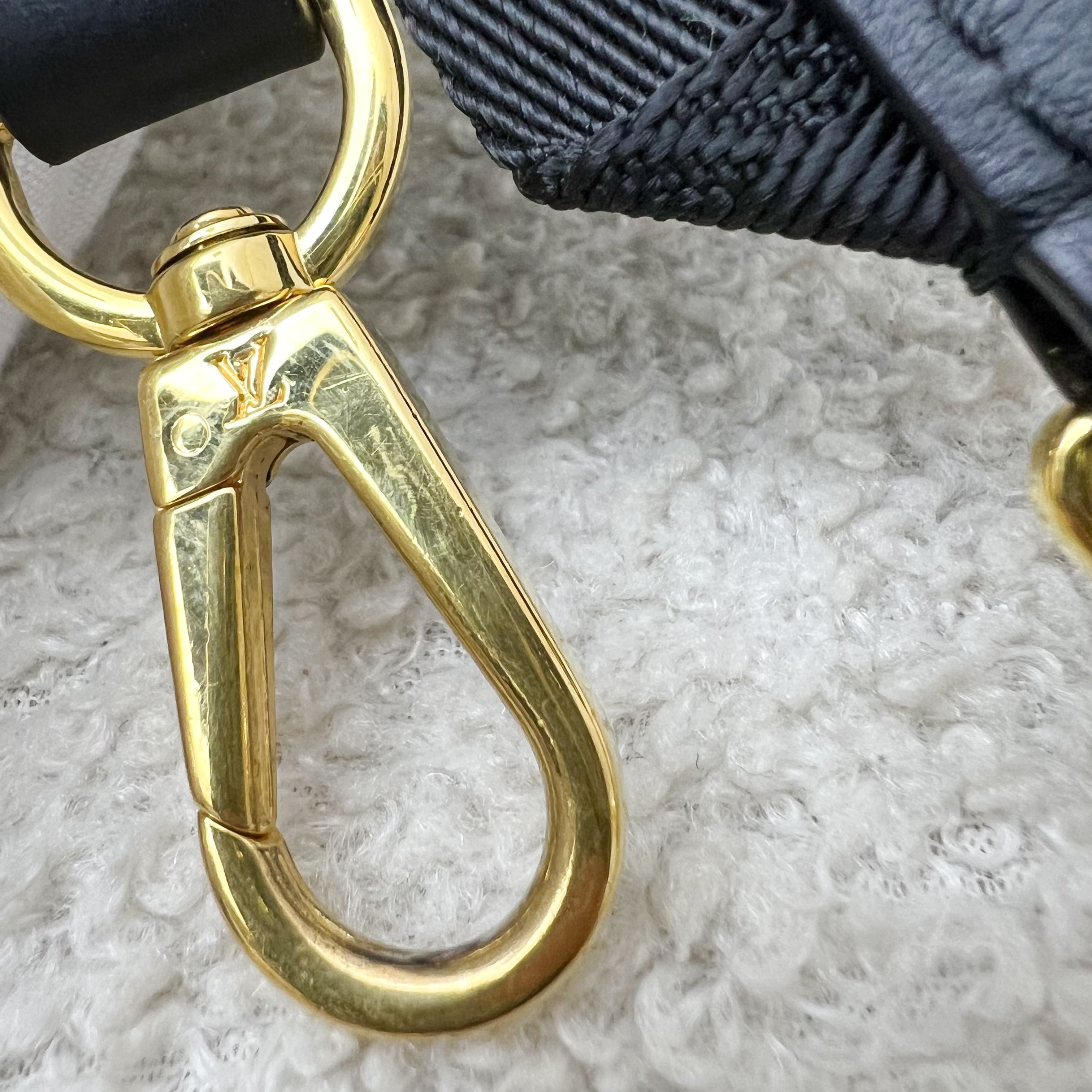 LV Over The Moon Bag in Black Bubblegram Calfskin and GHW with Canvas Strap and Chain Strap