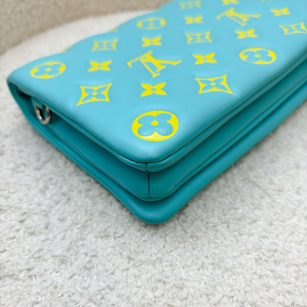 LV Pochette Coussin in Yellow / Cyan Monogram Embossed Lambskin and GHW