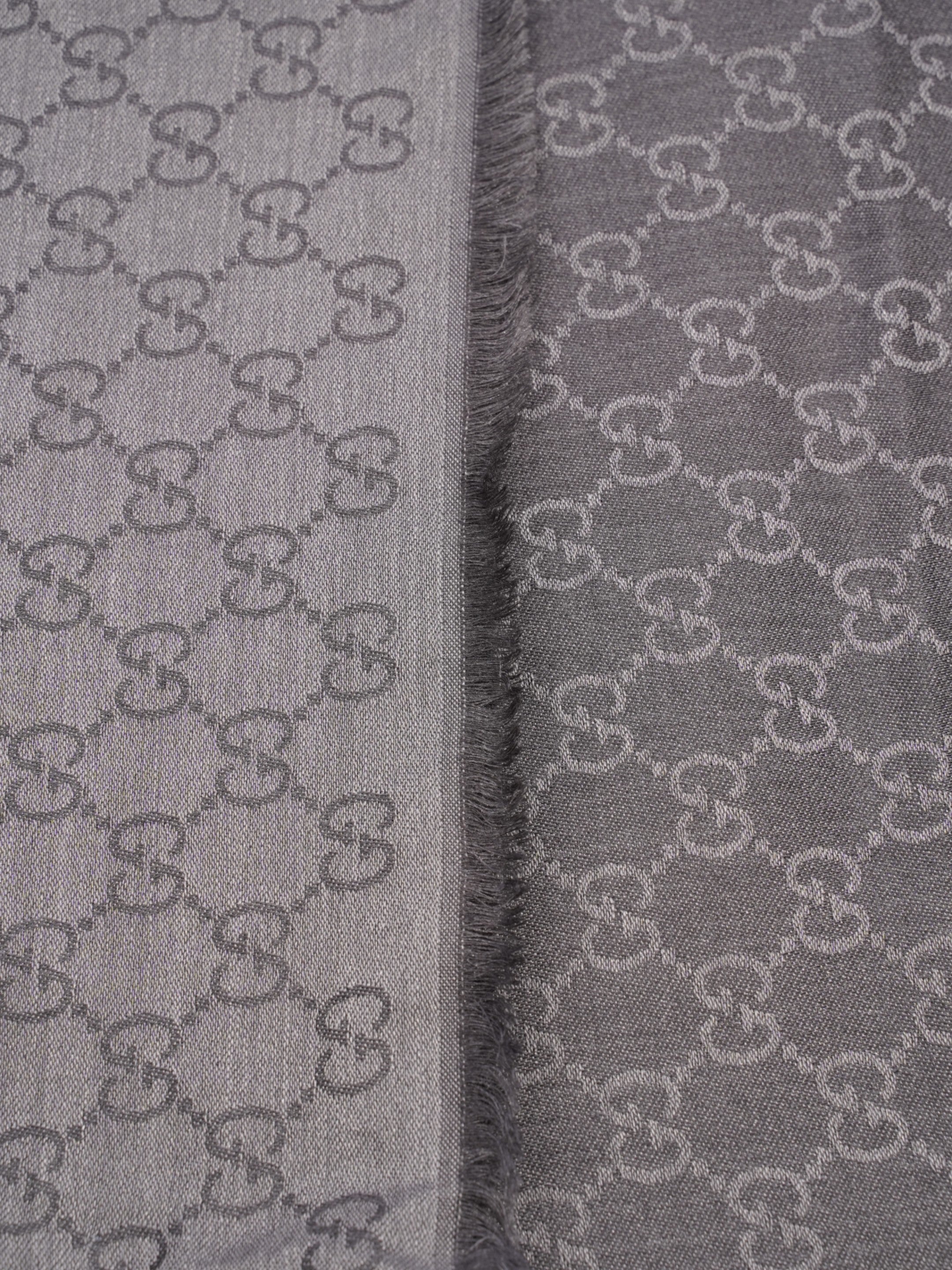 Gucci GG Logo Scarf Grey Wool 70 x 195cm