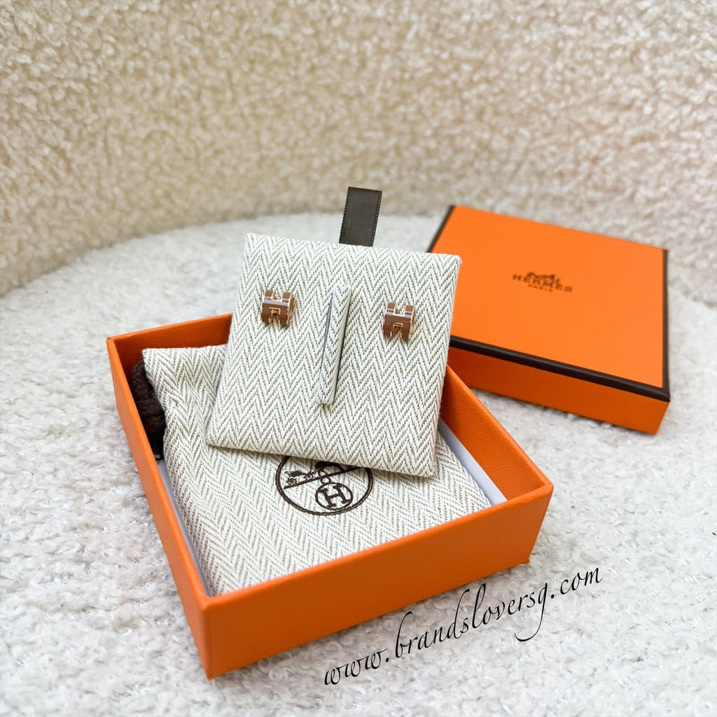 Hermes Mini Pop H Earrings in Gold Enamel and RGHW