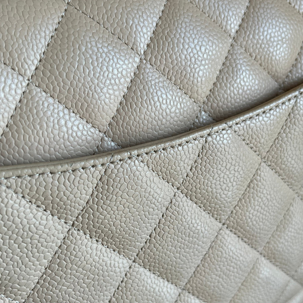CHANEL Classic Double Flap Jumbo Beige Quilted Caviar Leather Shoulder Bag