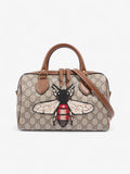 Gucci Boston Bee Bag GG Supreme / Brown Coated Canvas Small