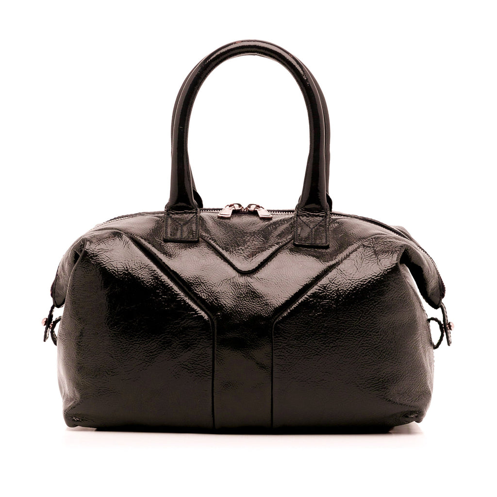Brown YSL Easy Y Patent Leather Tote
