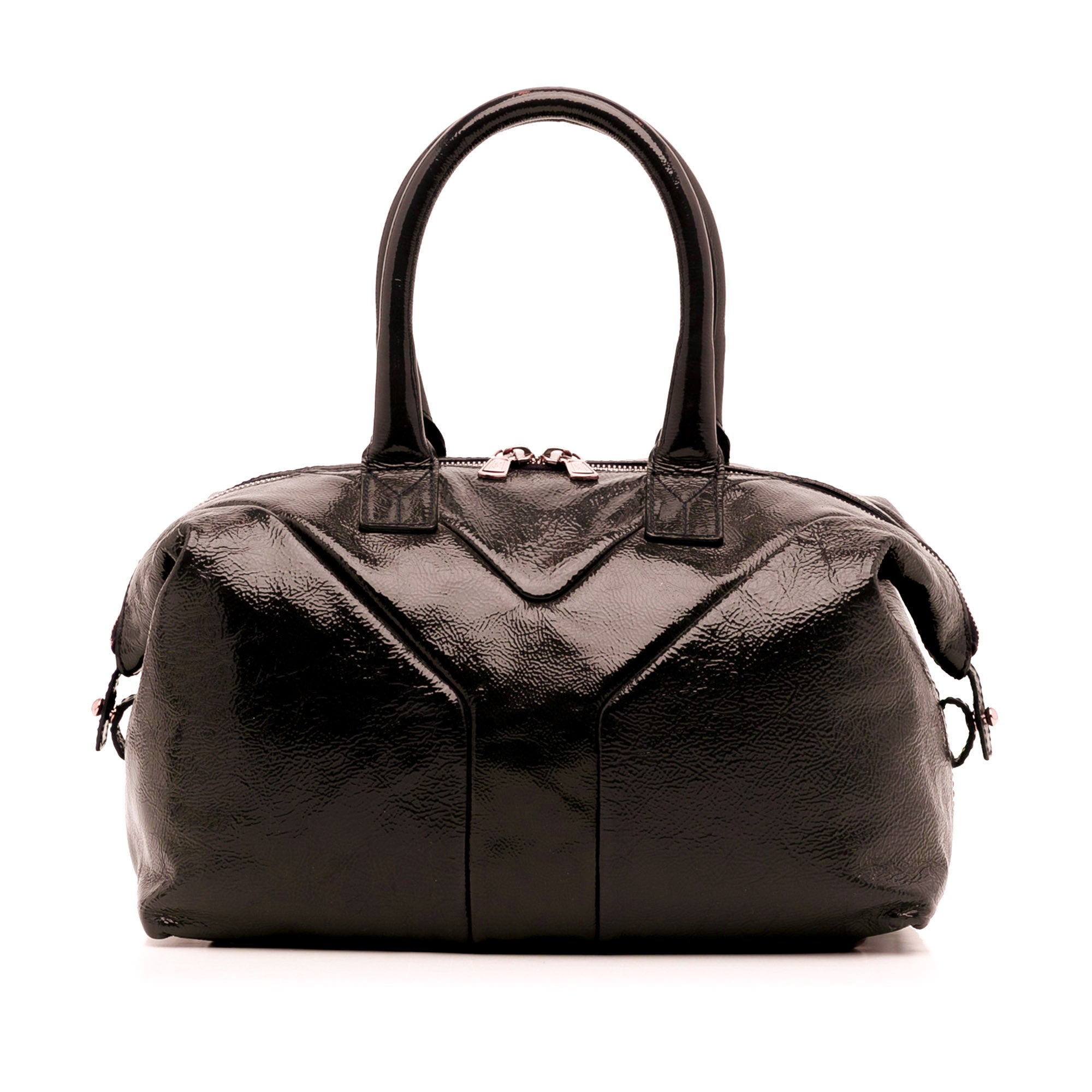 Brown YSL Easy Y Patent Leather Tote