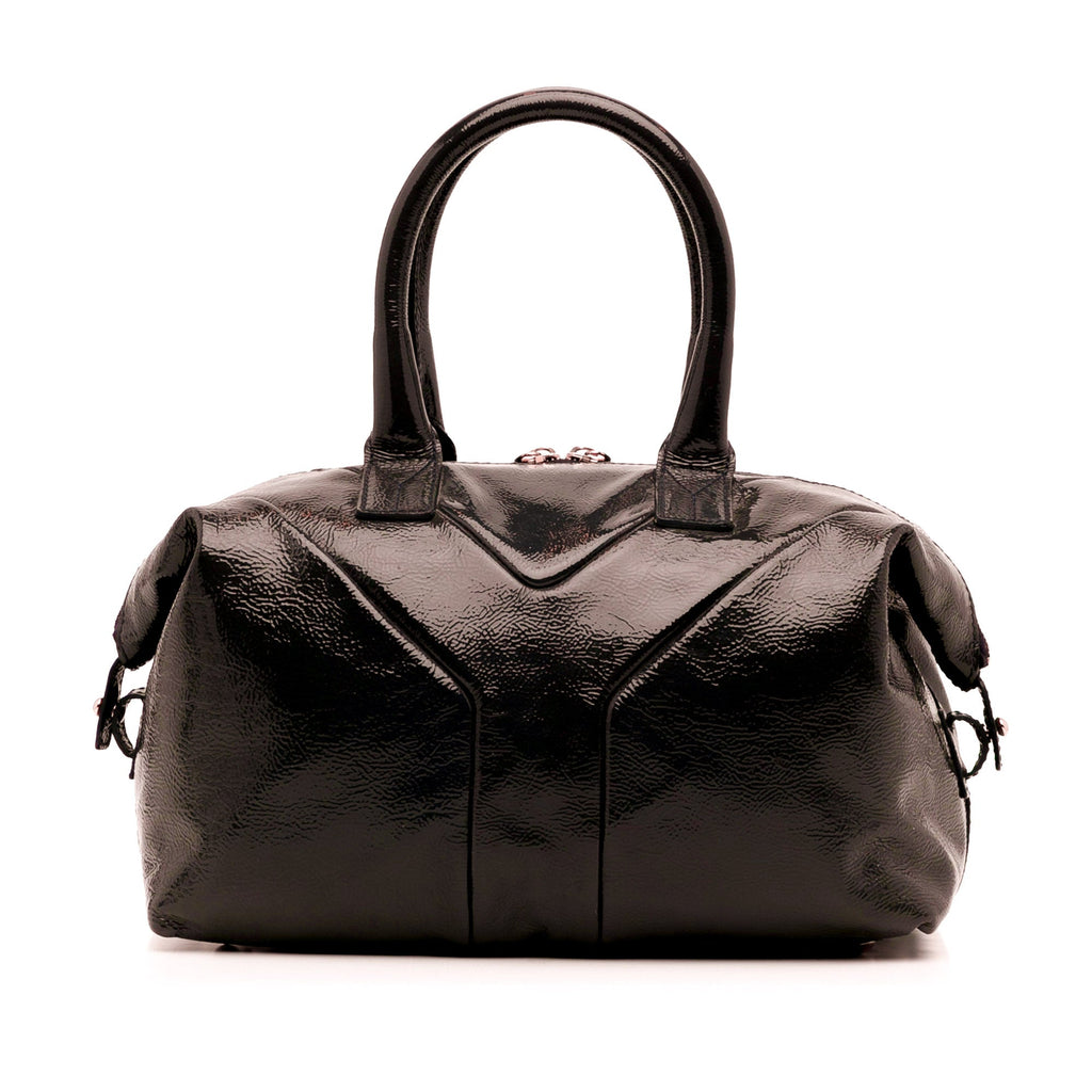 Brown YSL Easy Y Patent Leather Tote