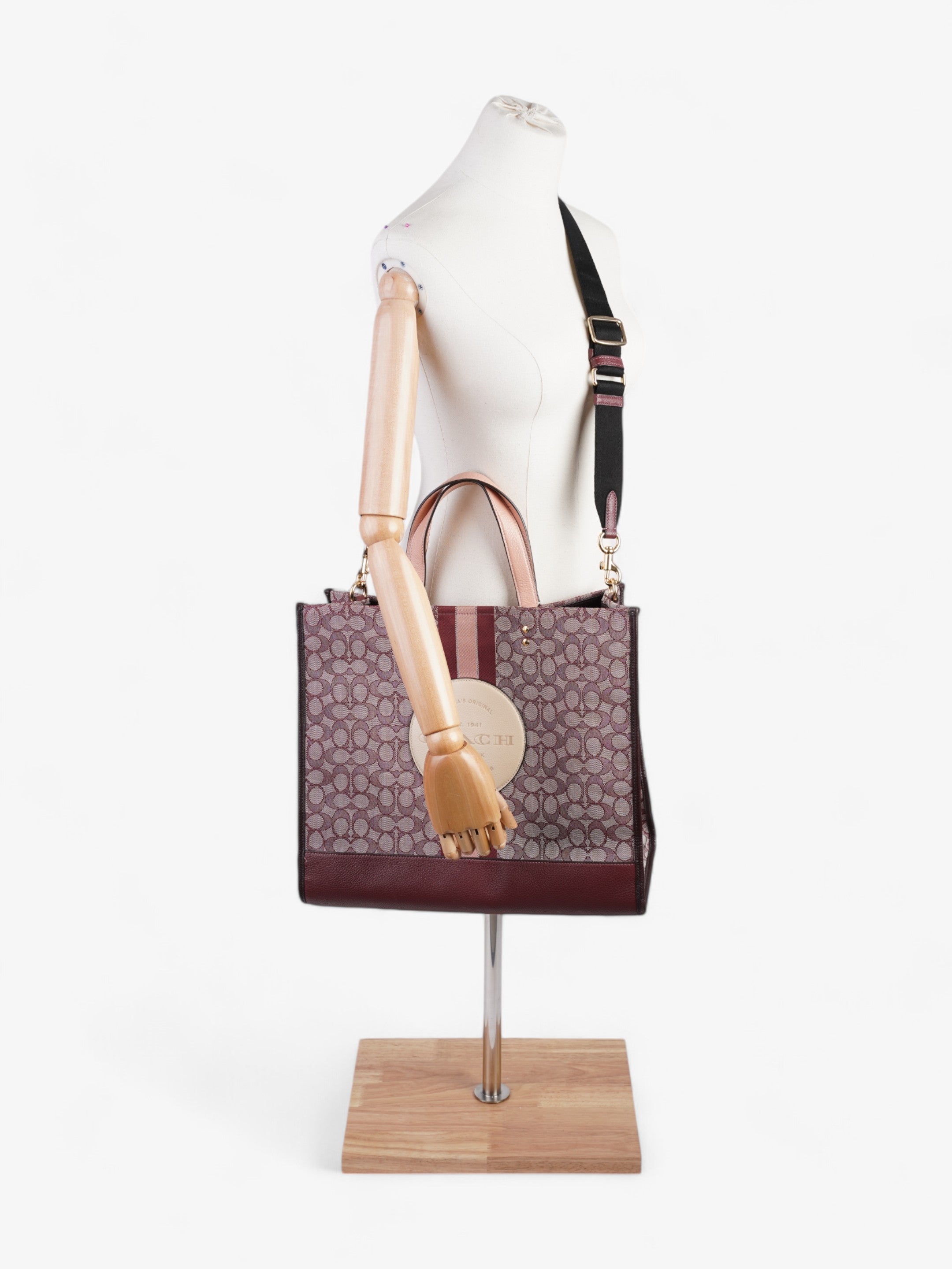 Coach Dempsey Tote Burgundy / Pink / Cream Canvas 40