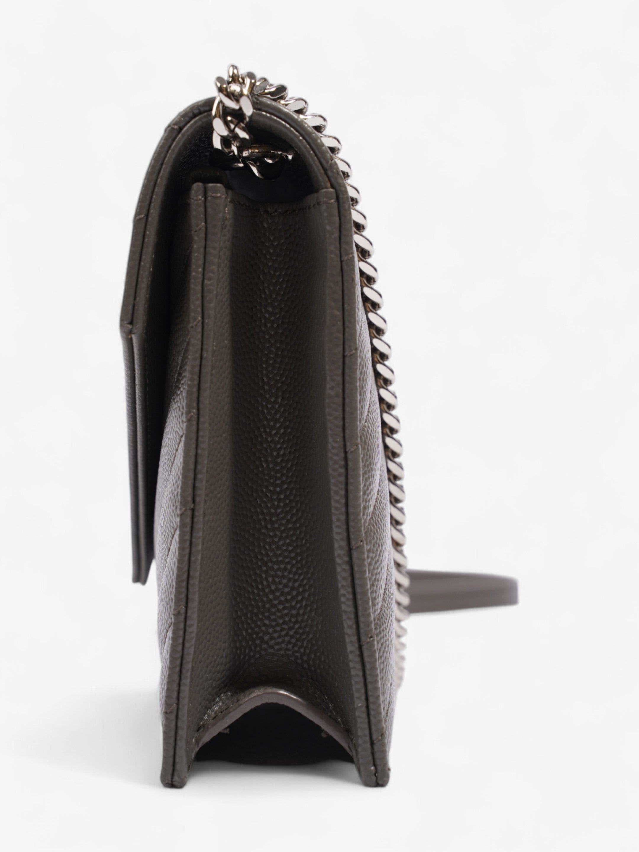 Saint Laurent Cassandre Envelope Chain Wallet Grey Grained Leather