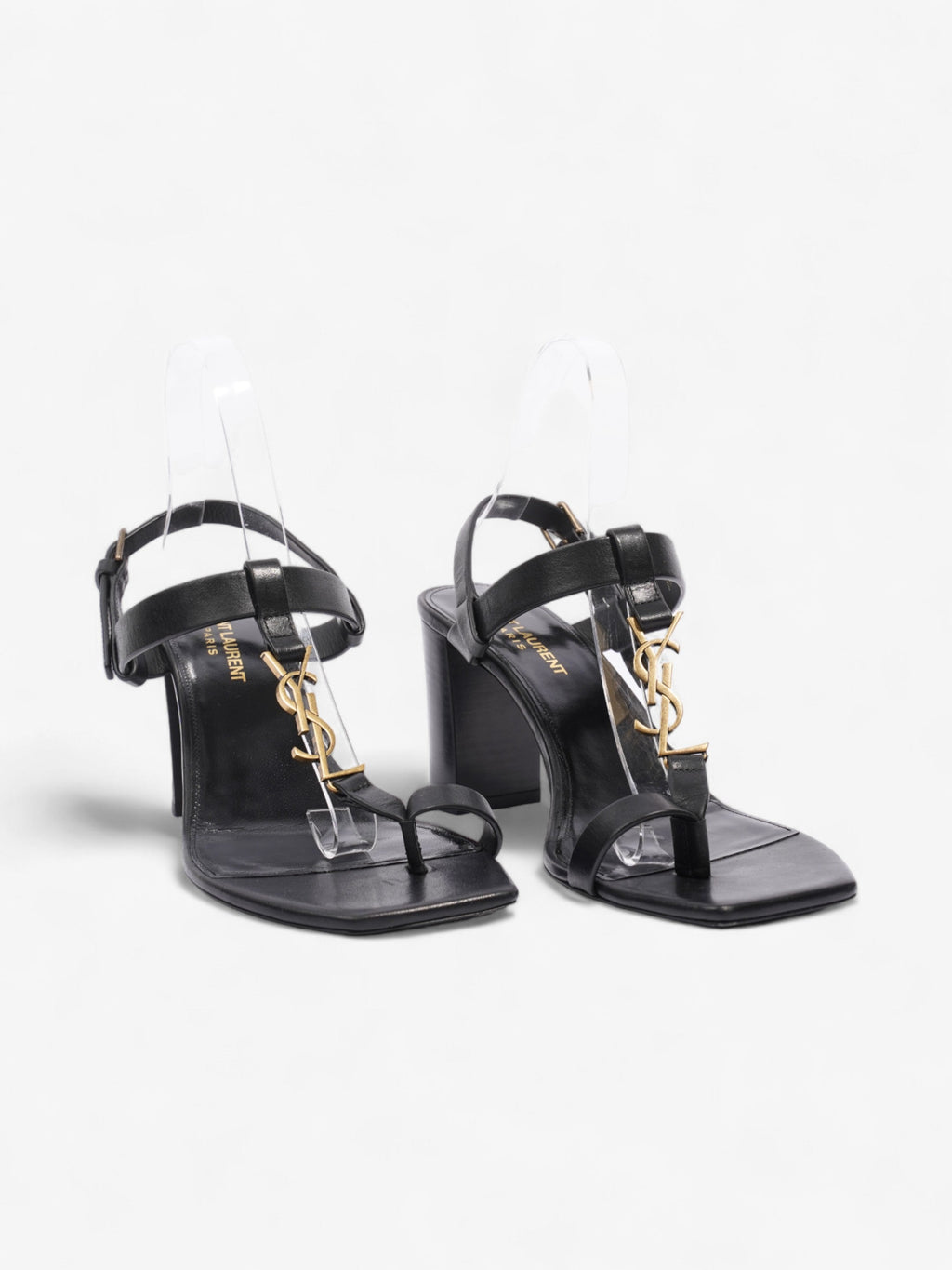 Saint Laurent Cassandre Heeled Sandals 75mm Black / Gold Leather EU 39 UK 6
