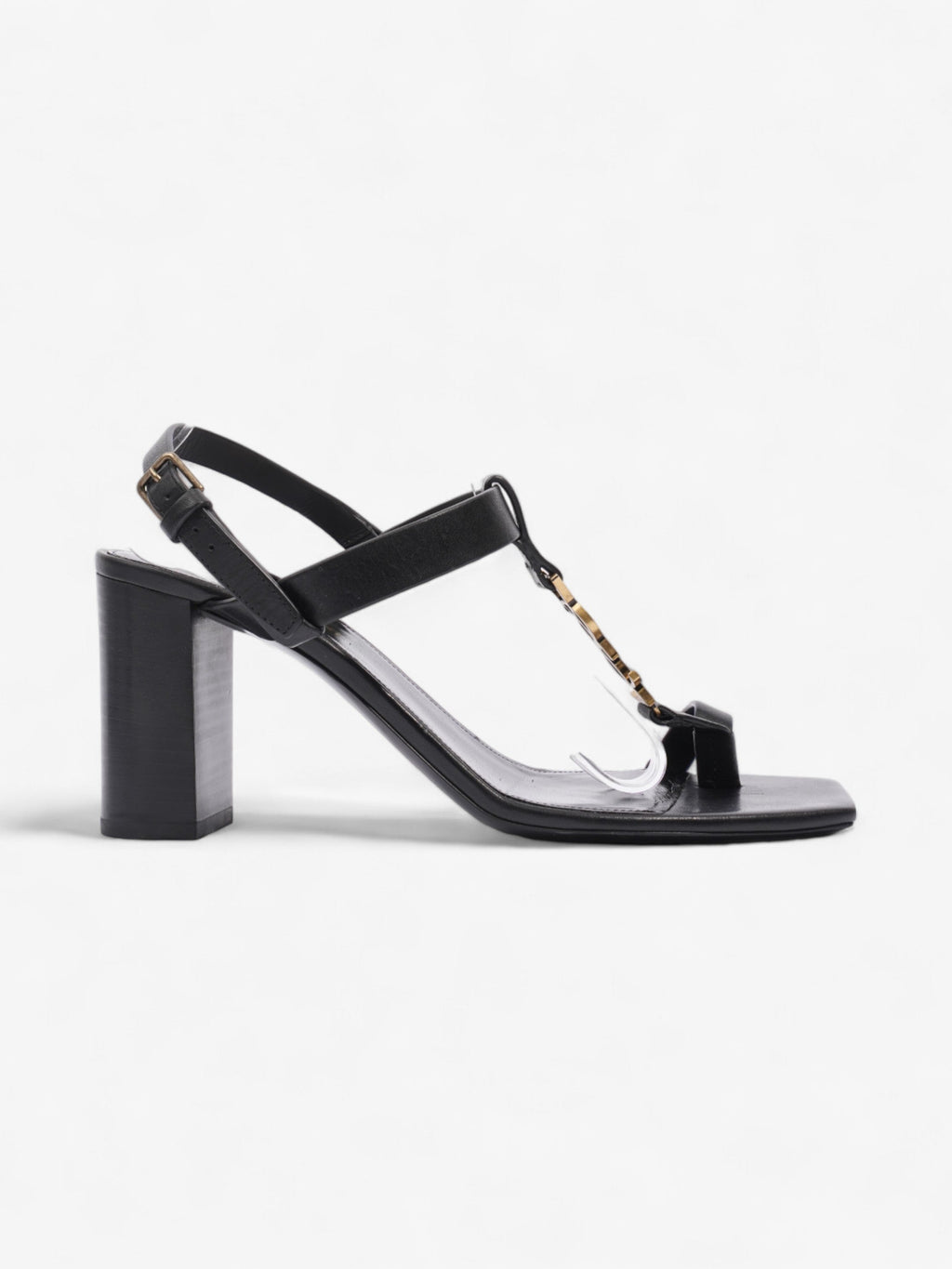 Saint Laurent Cassandre Heeled Sandals 75mm Black / Gold Leather EU 39 UK 6