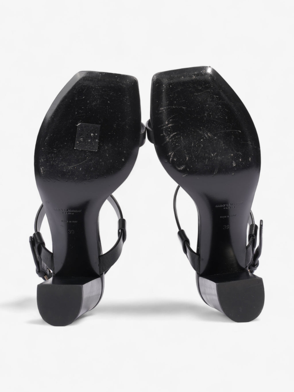Saint Laurent Cassandre Heeled Sandals 75mm Black / Gold Leather EU 39 UK 6