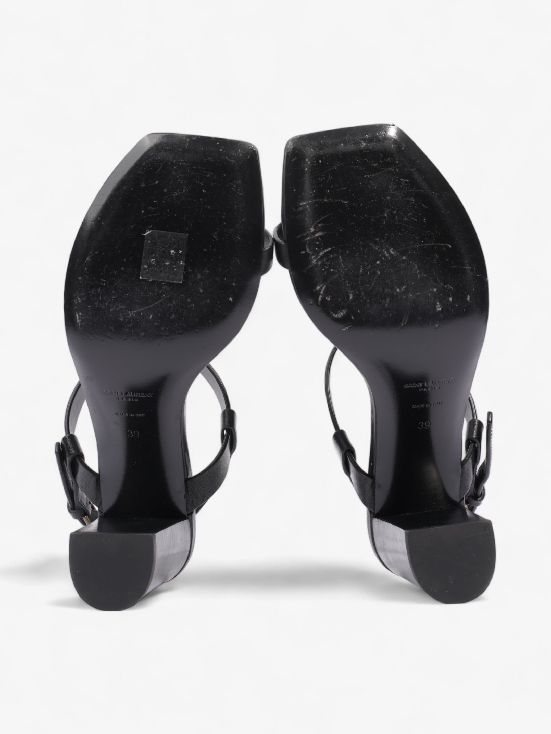 Saint Laurent Cassandre Heeled Sandals 75mm Black / Gold Leather EU 39 UK 6