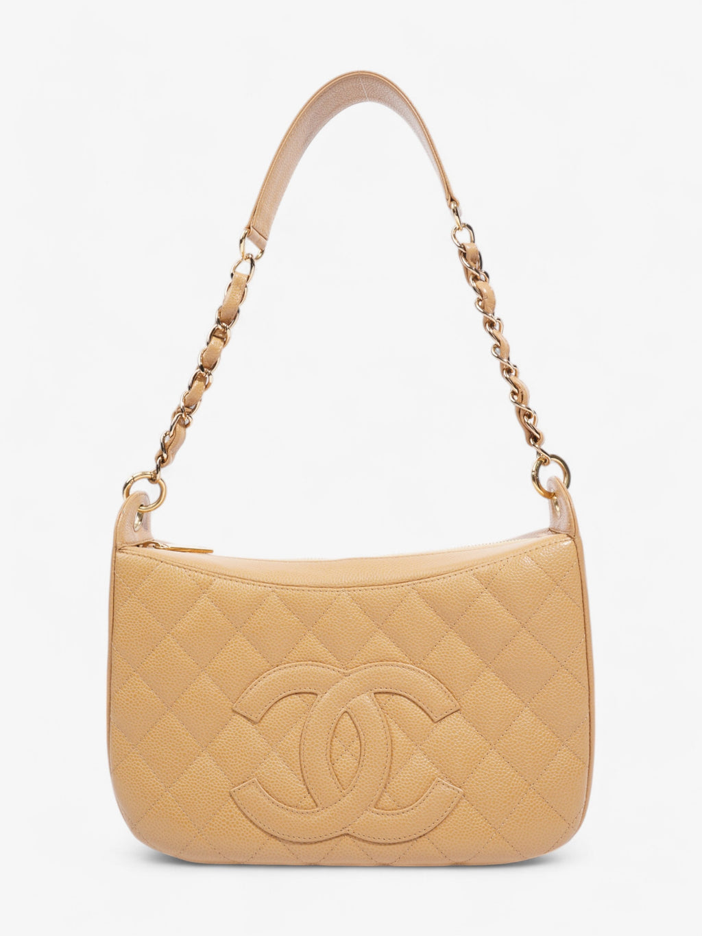 Chanel Timeless CC Shoulder Bag Beige Caviar Leather