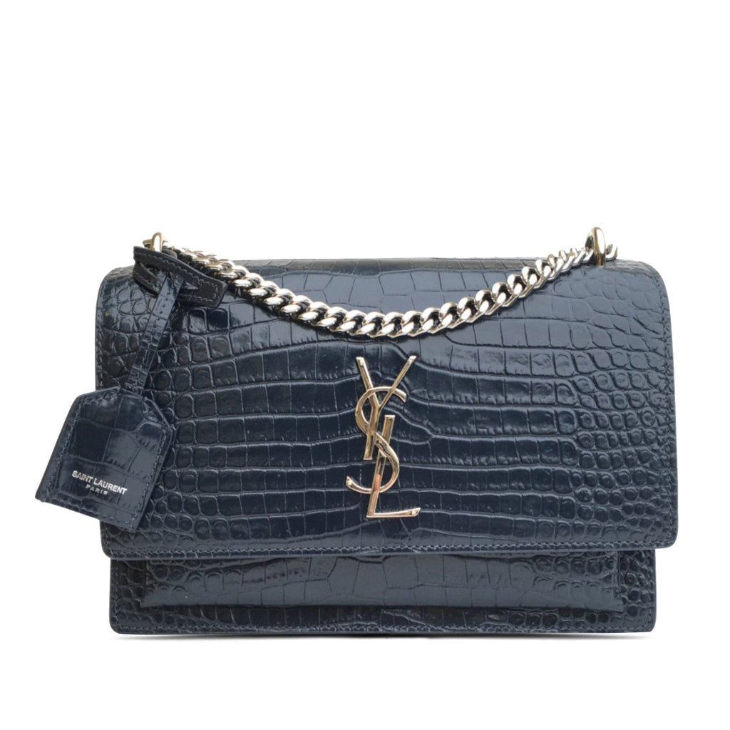 Yves Saint Laurent Sunset Medium Blue Croco Embossed Leather