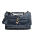 Yves Saint Laurent Sunset Medium Blue Croco Embossed Leather