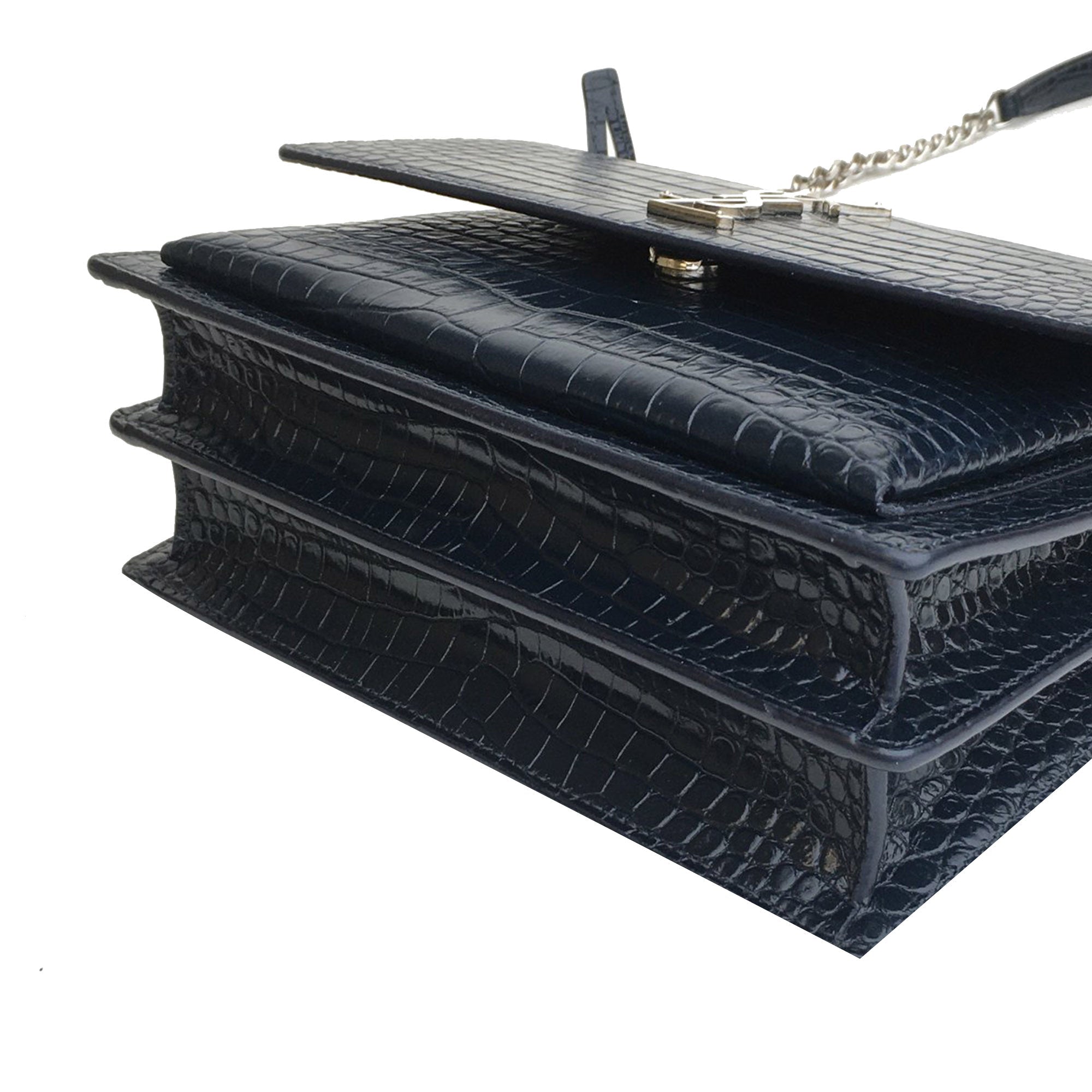 Yves Saint Laurent Sunset Medium Blue Croco Embossed Leather