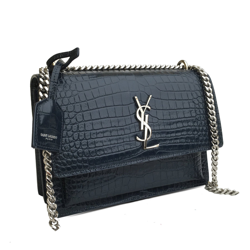 Yves Saint Laurent Sunset Medium Blue Croco Embossed Leather