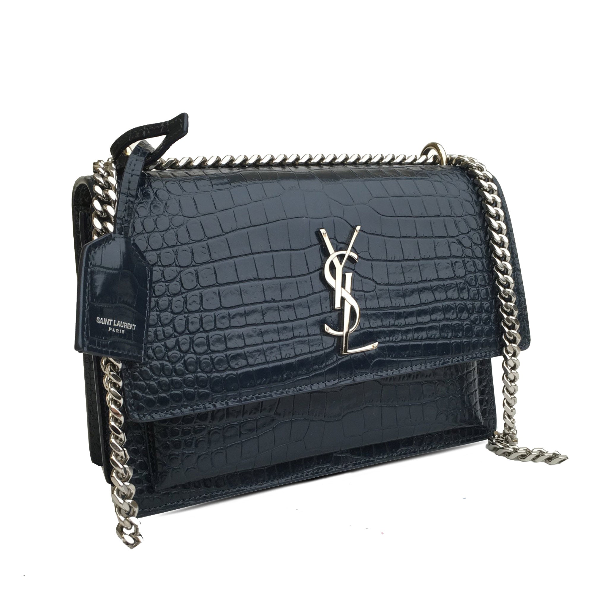 Yves Saint Laurent Sunset Medium Blue Croco Embossed Leather