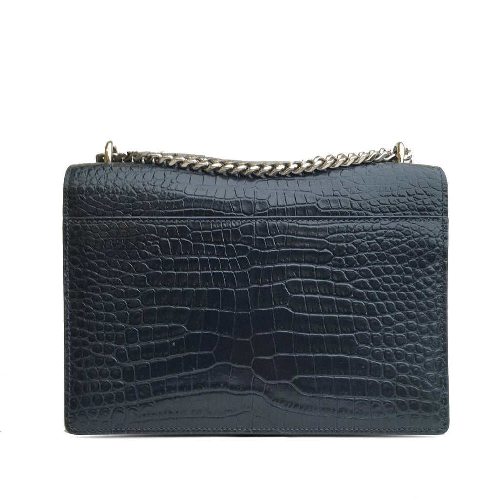 Yves Saint Laurent Sunset Medium Blue Croco Embossed Leather