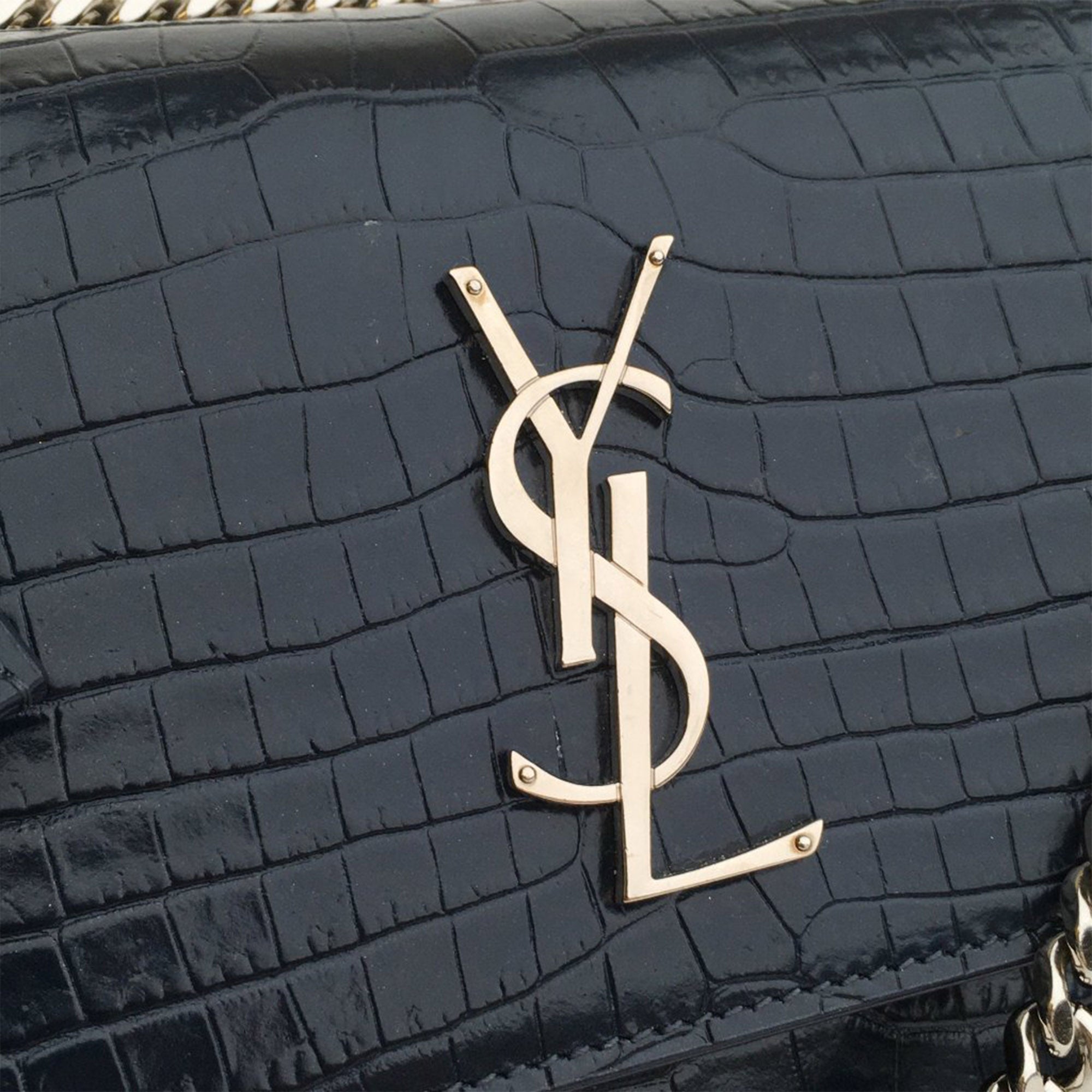 Yves Saint Laurent Sunset Medium Blue Croco Embossed Leather