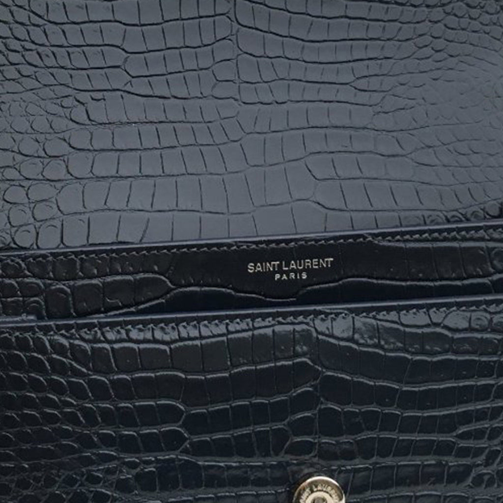 Yves Saint Laurent Sunset Medium Blue Croco Embossed Leather