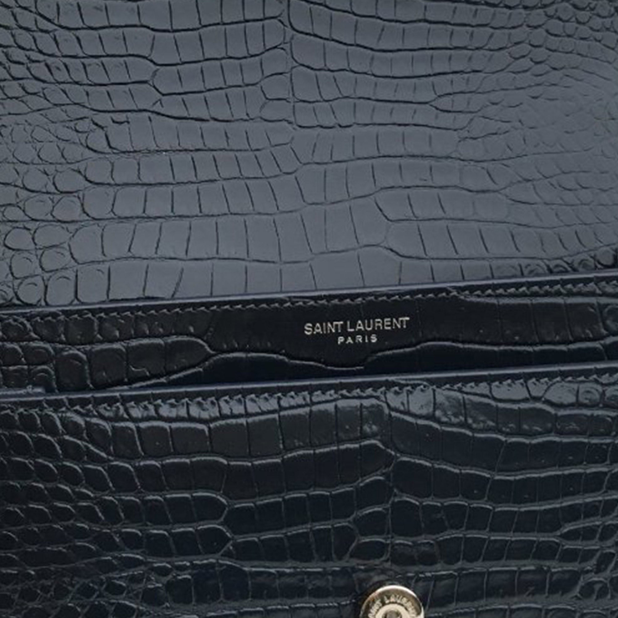 Yves Saint Laurent Sunset Medium Blue Croco Embossed Leather