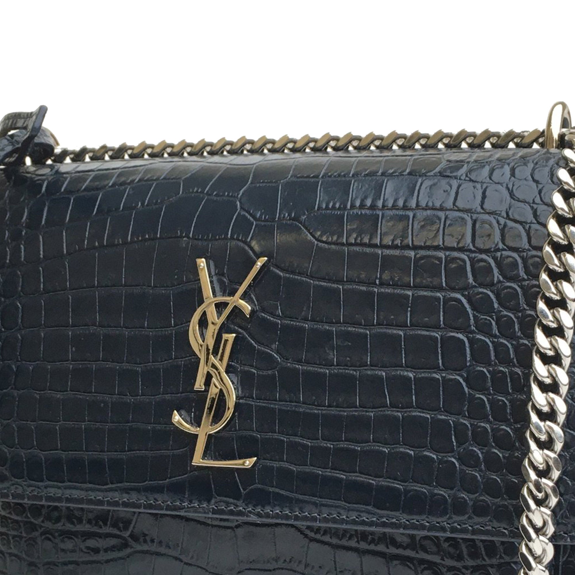 Yves Saint Laurent Sunset Medium Blue Croco Embossed Leather