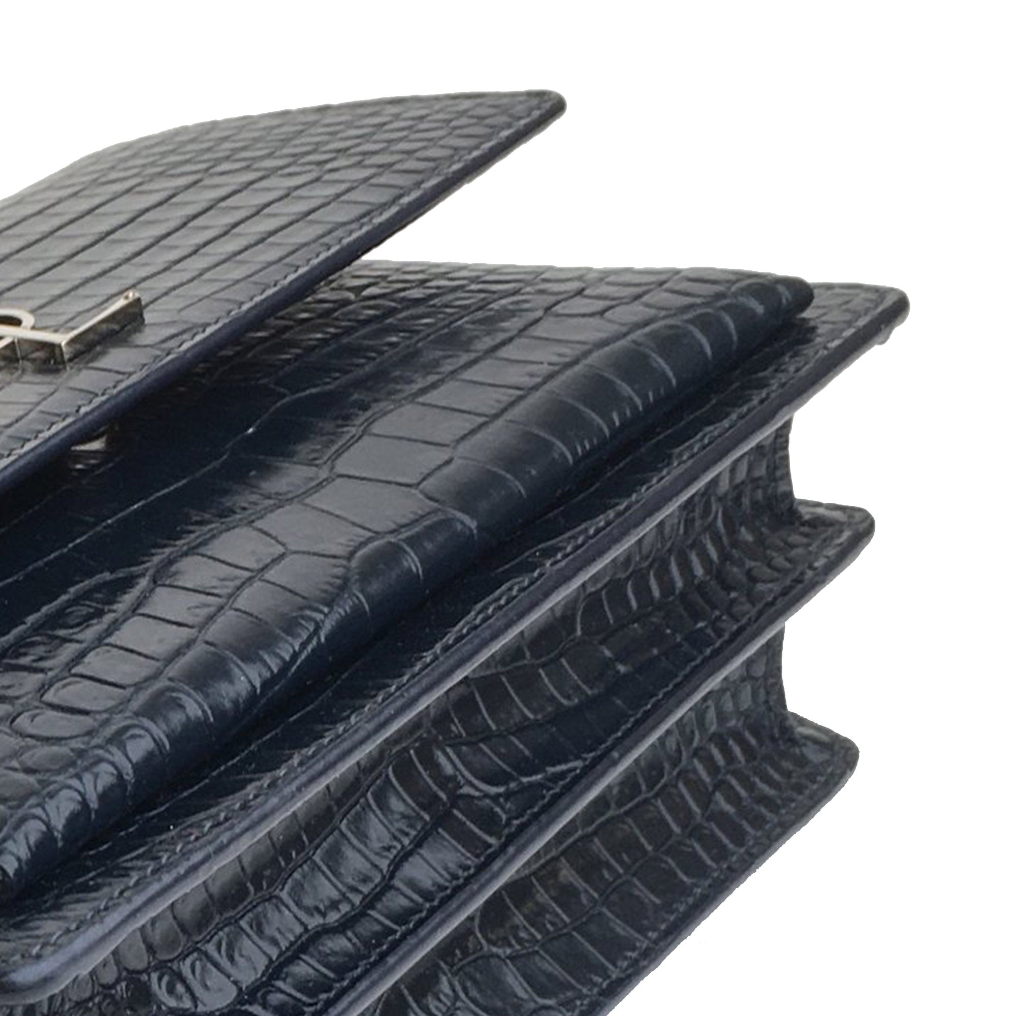 Yves Saint Laurent Sunset Medium Blue Croco Embossed Leather