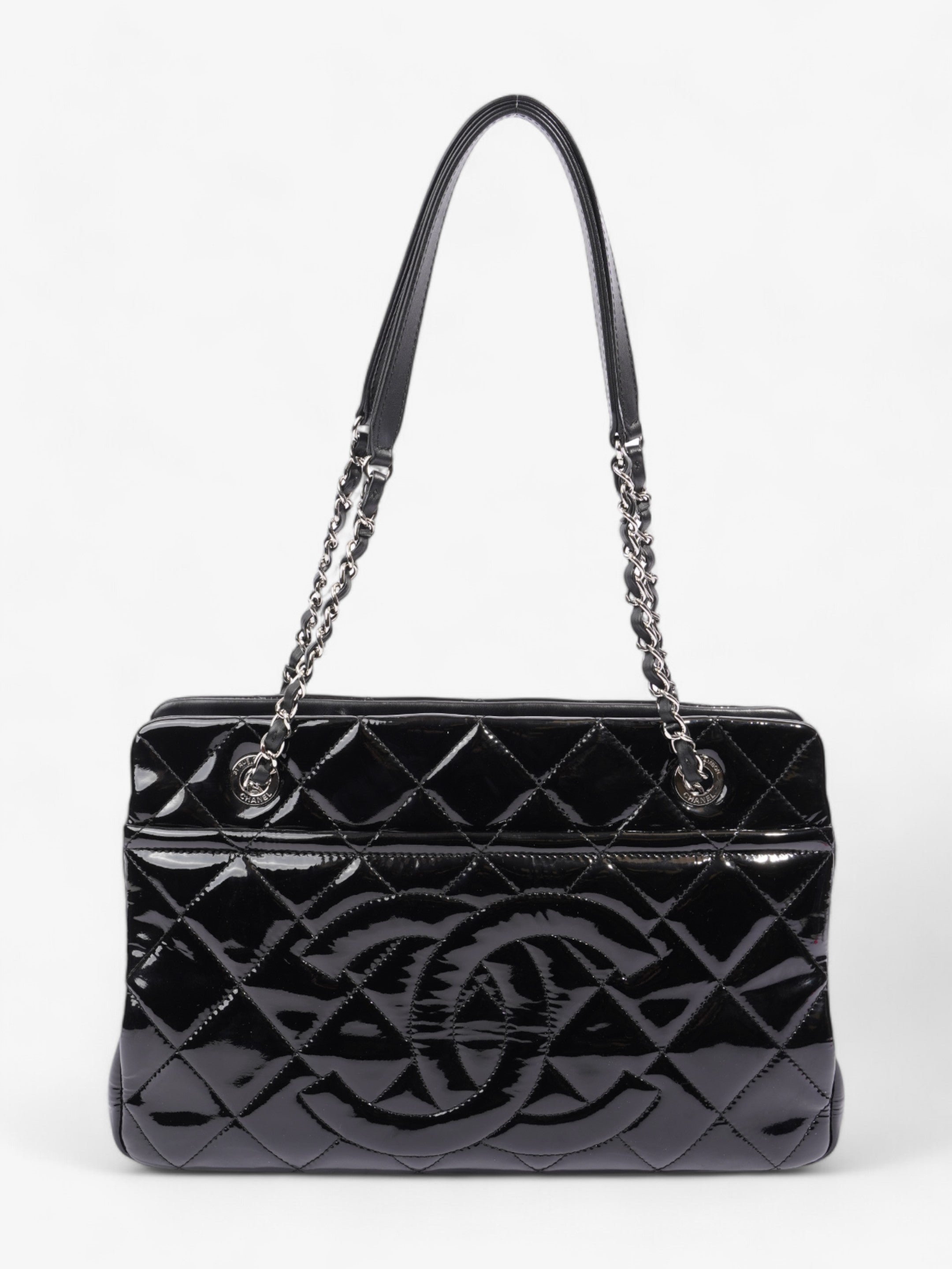 Chanel Timeless CC Shopping Tote Black Patent Leather Medium