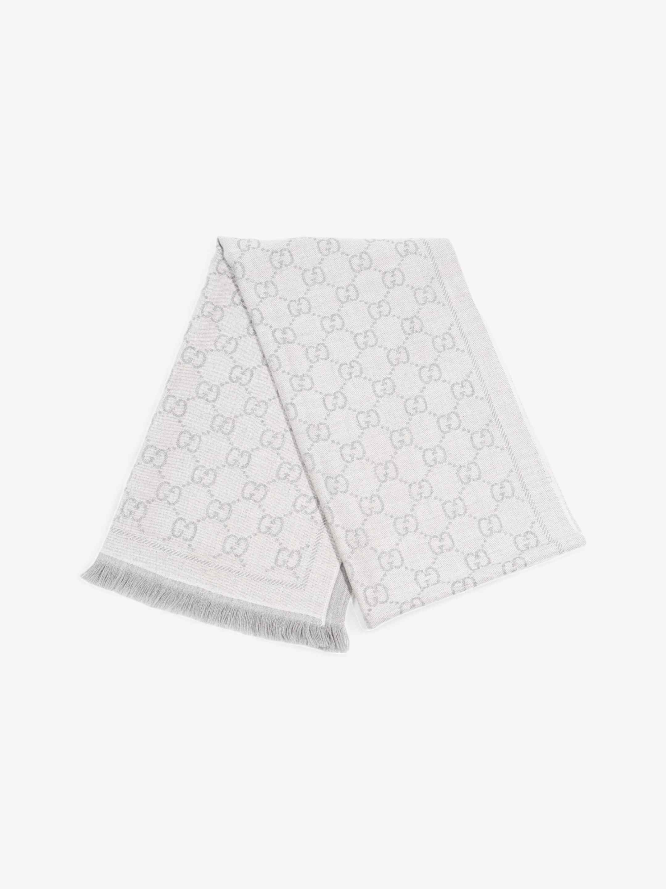 Gucci GG Jacquard Scarf Grey Wool 48 x 180cm