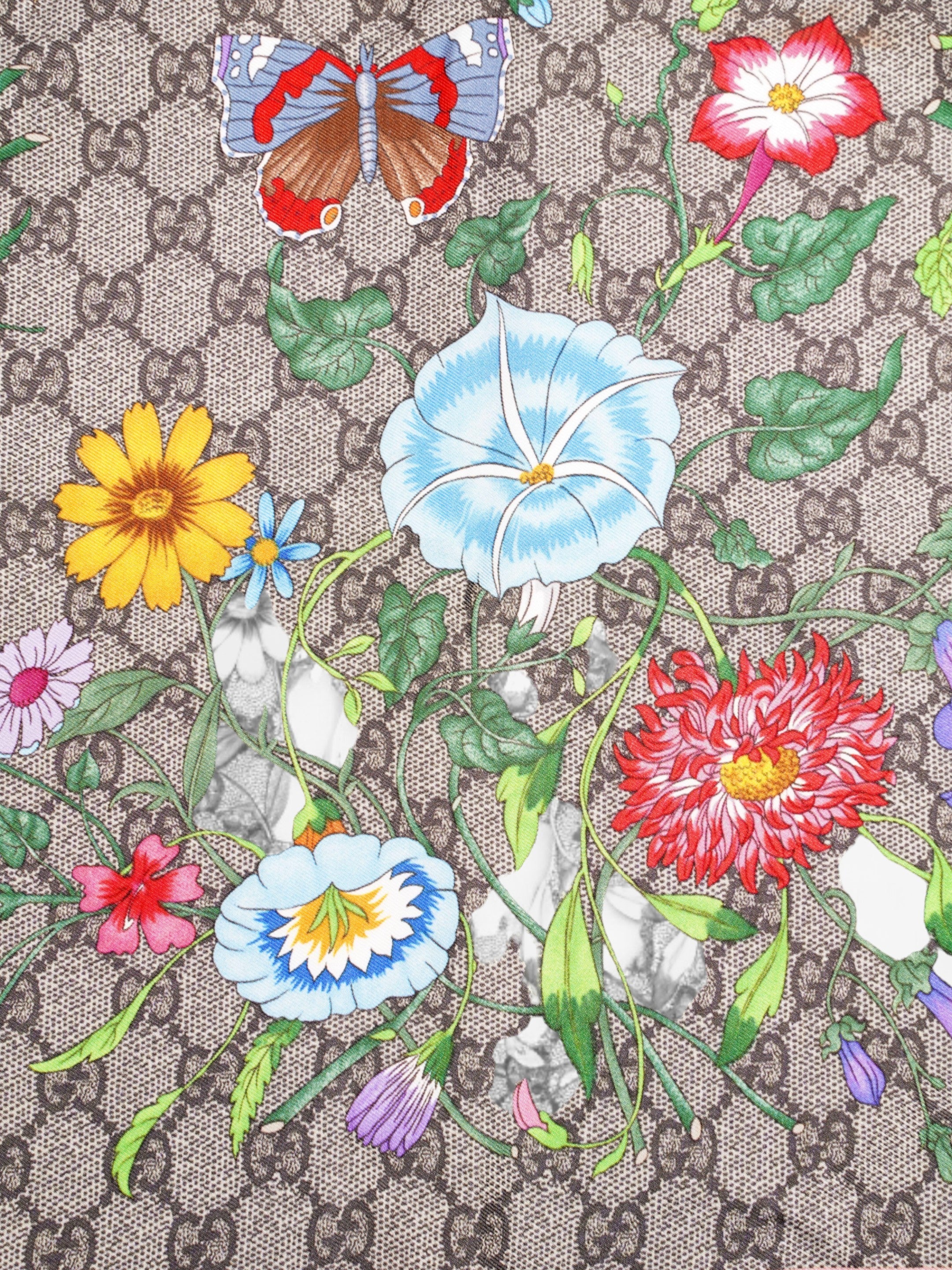 Gucci GG Flora Print Scarf Pink / GG Supreme / Multicolour Silk 90 x 90cm