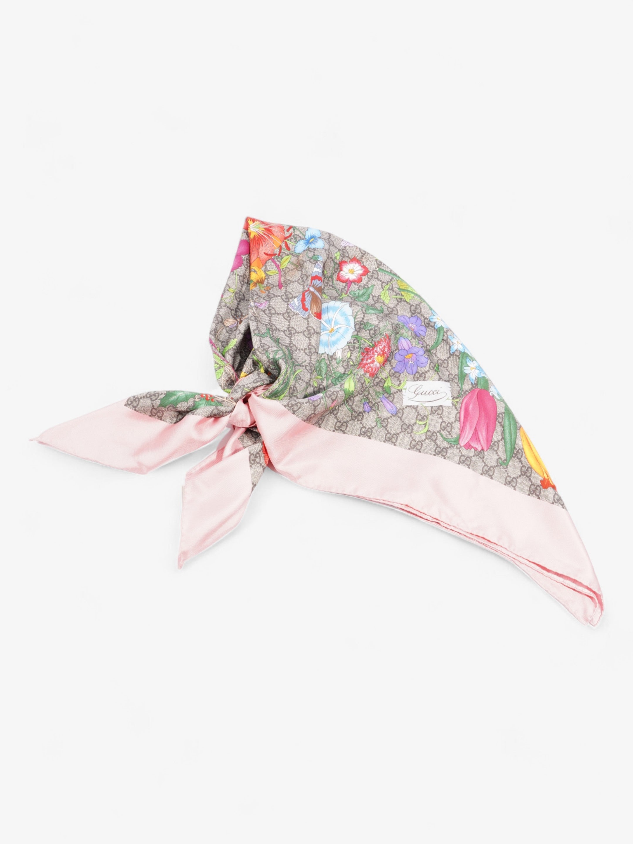 Gucci GG Flora Print Scarf Pink / GG Supreme / Multicolour Silk 90 x 90cm