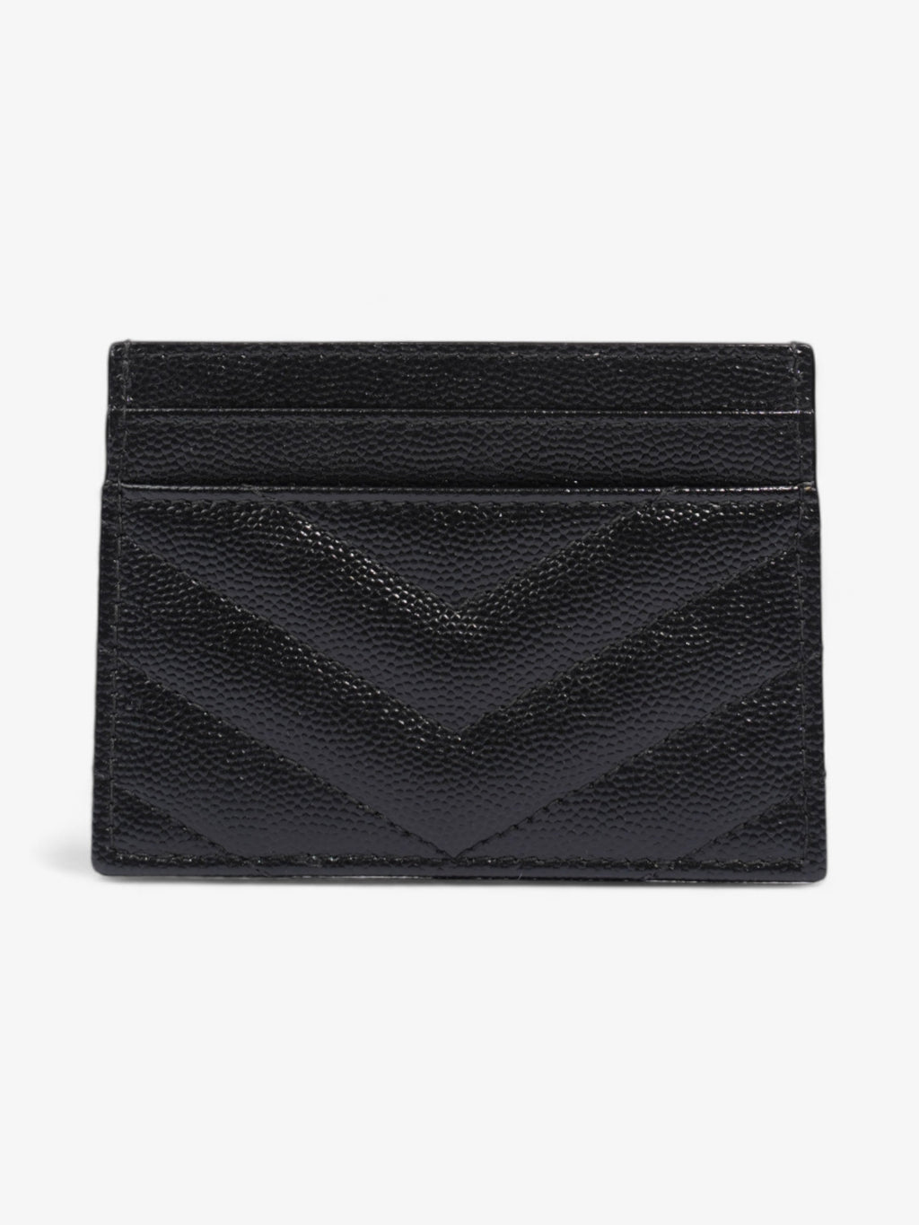 Saint Laurent Cassandre Card Holder Black / Silver Grained Leather