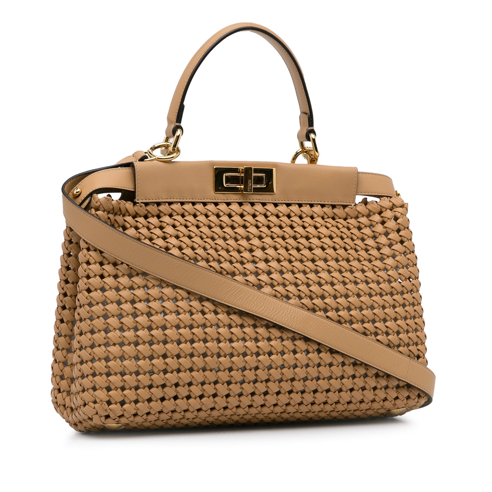 Fendi Peekabo Beige Woven Leather