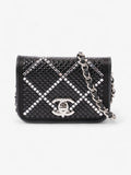 Chanel CC Flap Card Holder on Chain Embellished Black / White Leather Mini