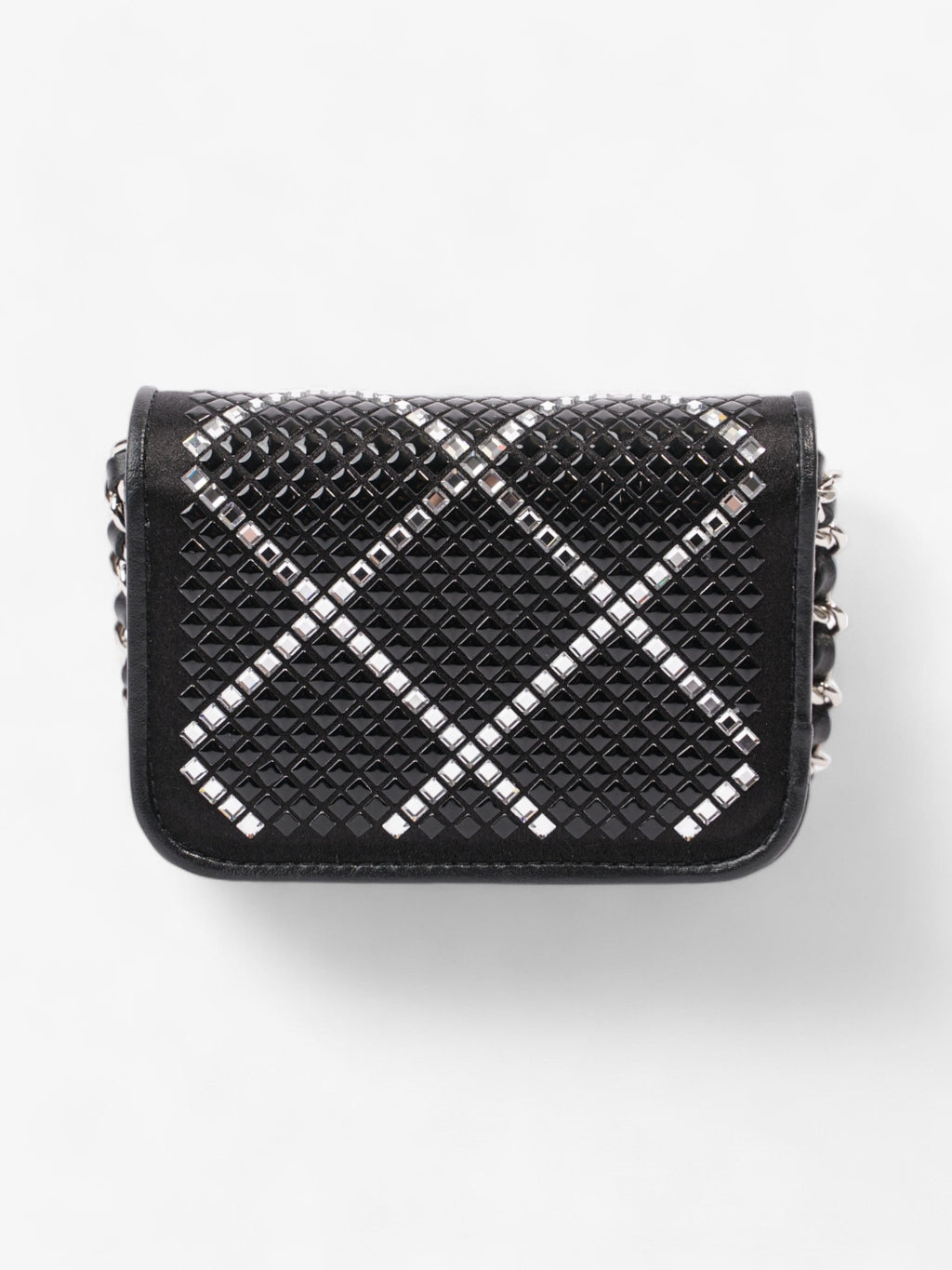 Chanel CC Flap Card Holder on Chain Embellished Black / White Leather Mini
