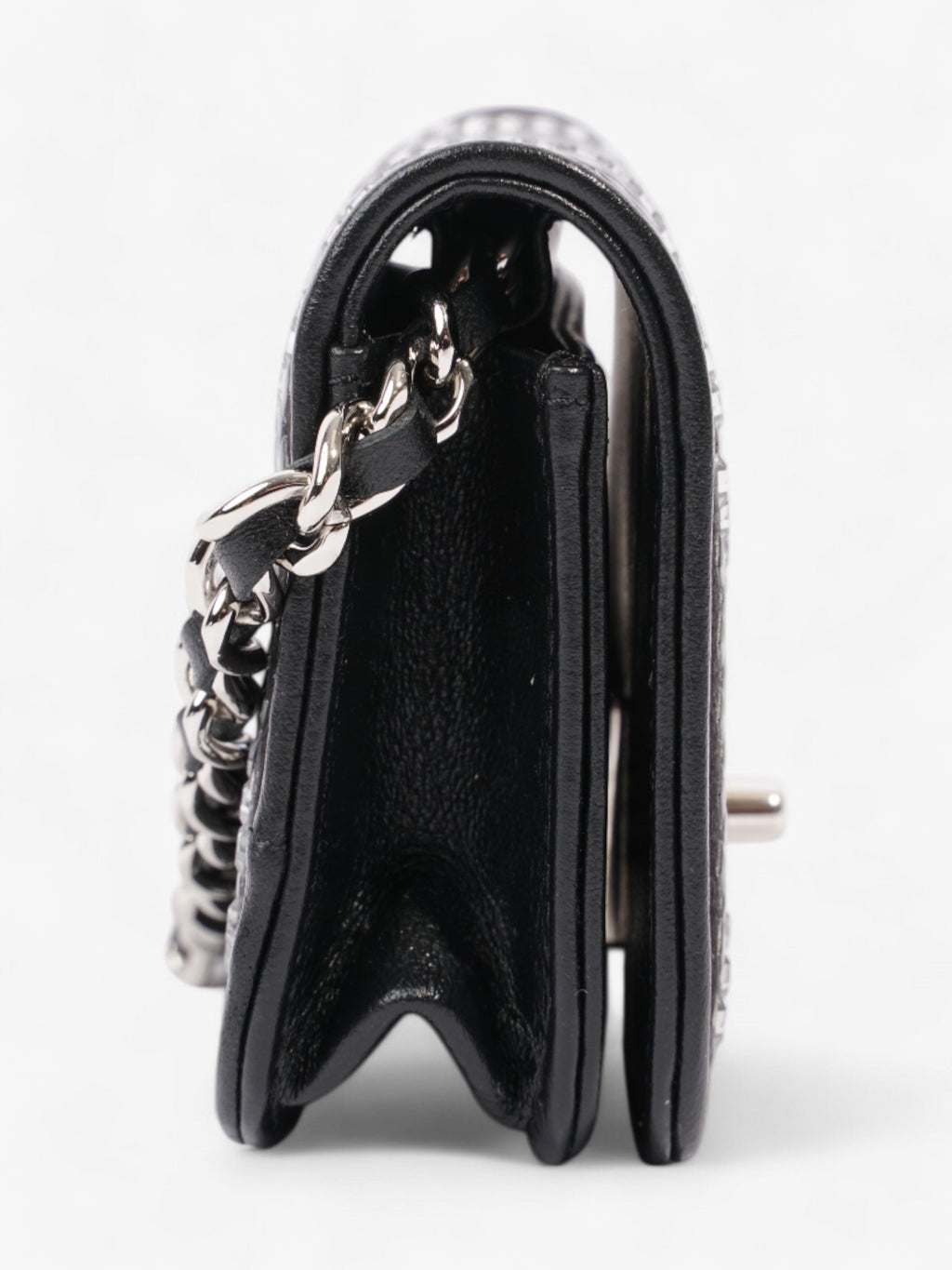 Chanel CC Flap Card Holder on Chain Embellished Black / White Leather Mini