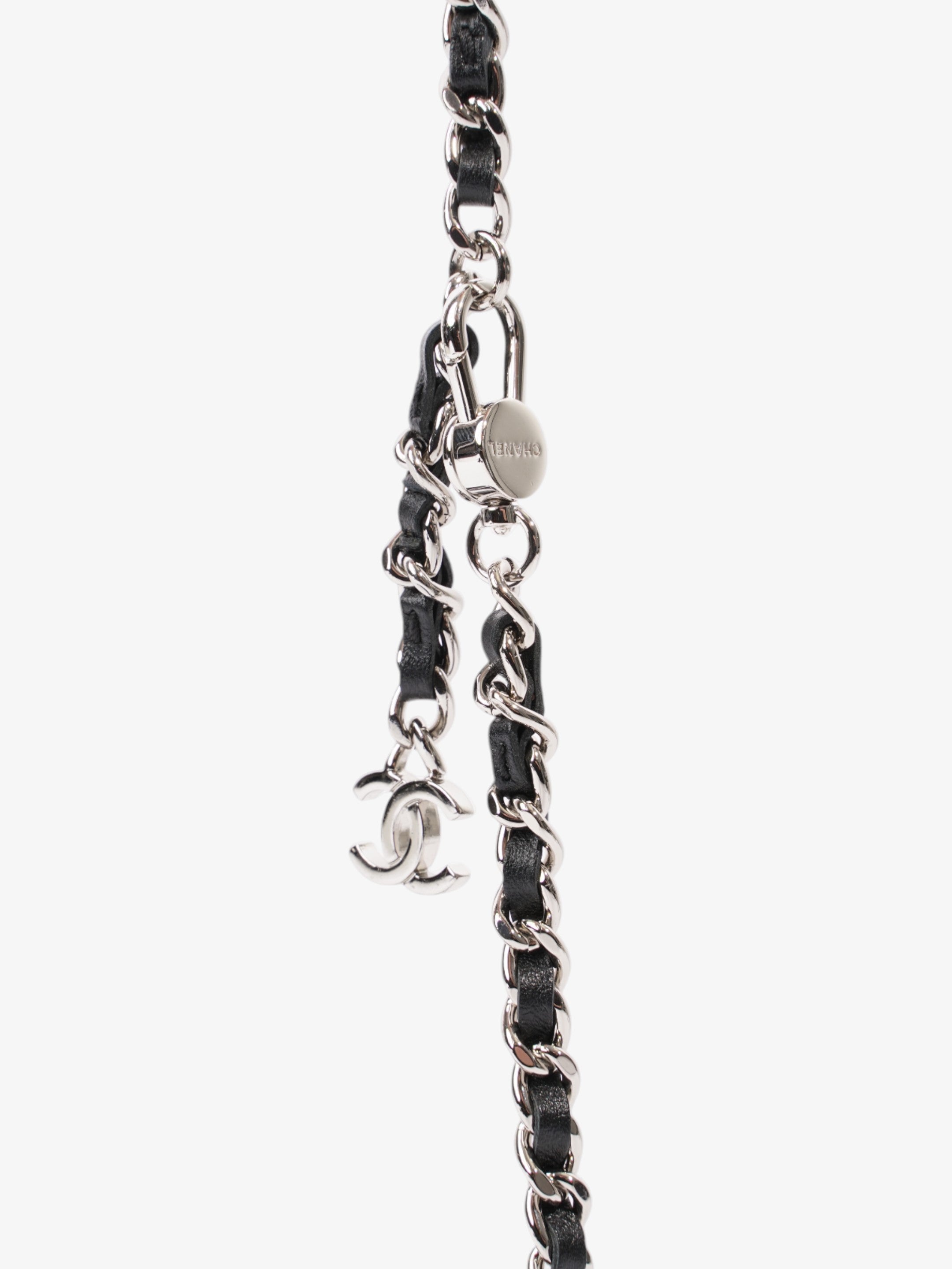 Chanel CC Flap Card Holder on Chain Embellished Black / White Leather Mini