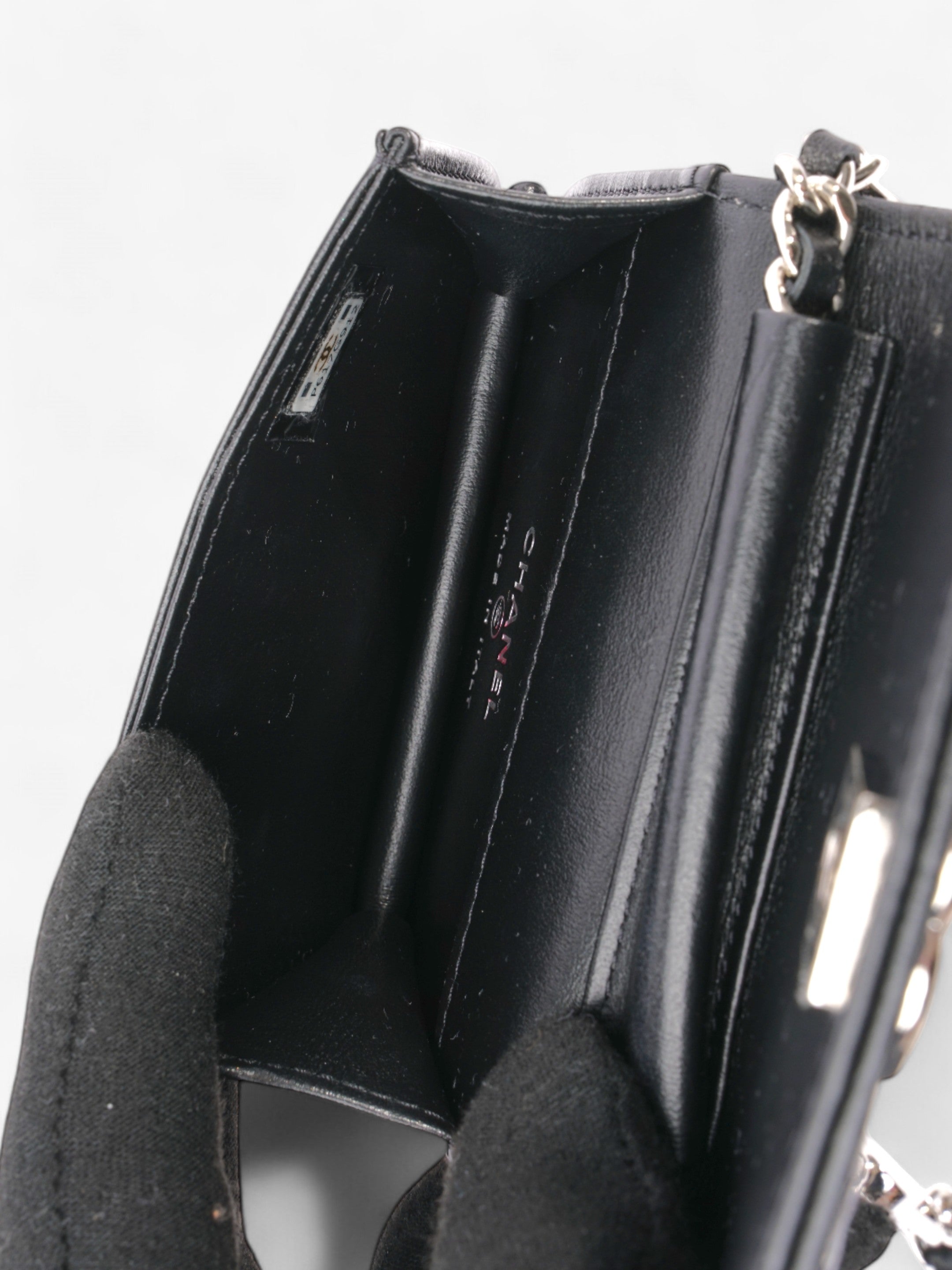 Chanel CC Flap Card Holder on Chain Embellished Black / White Leather Mini