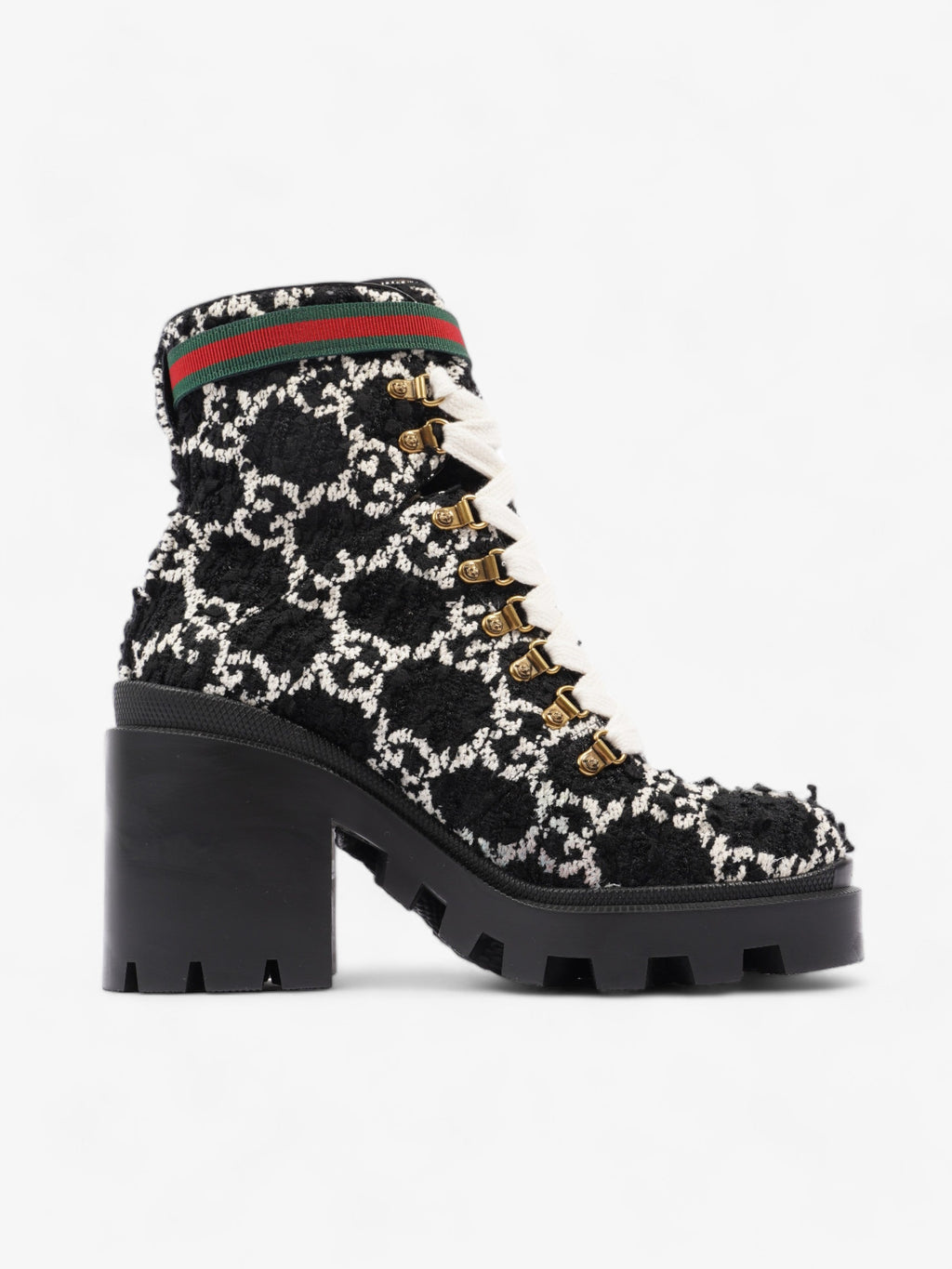Gucci Lace Up Ankle Boots 90mm Black / White Tweed EU 41 UK 7