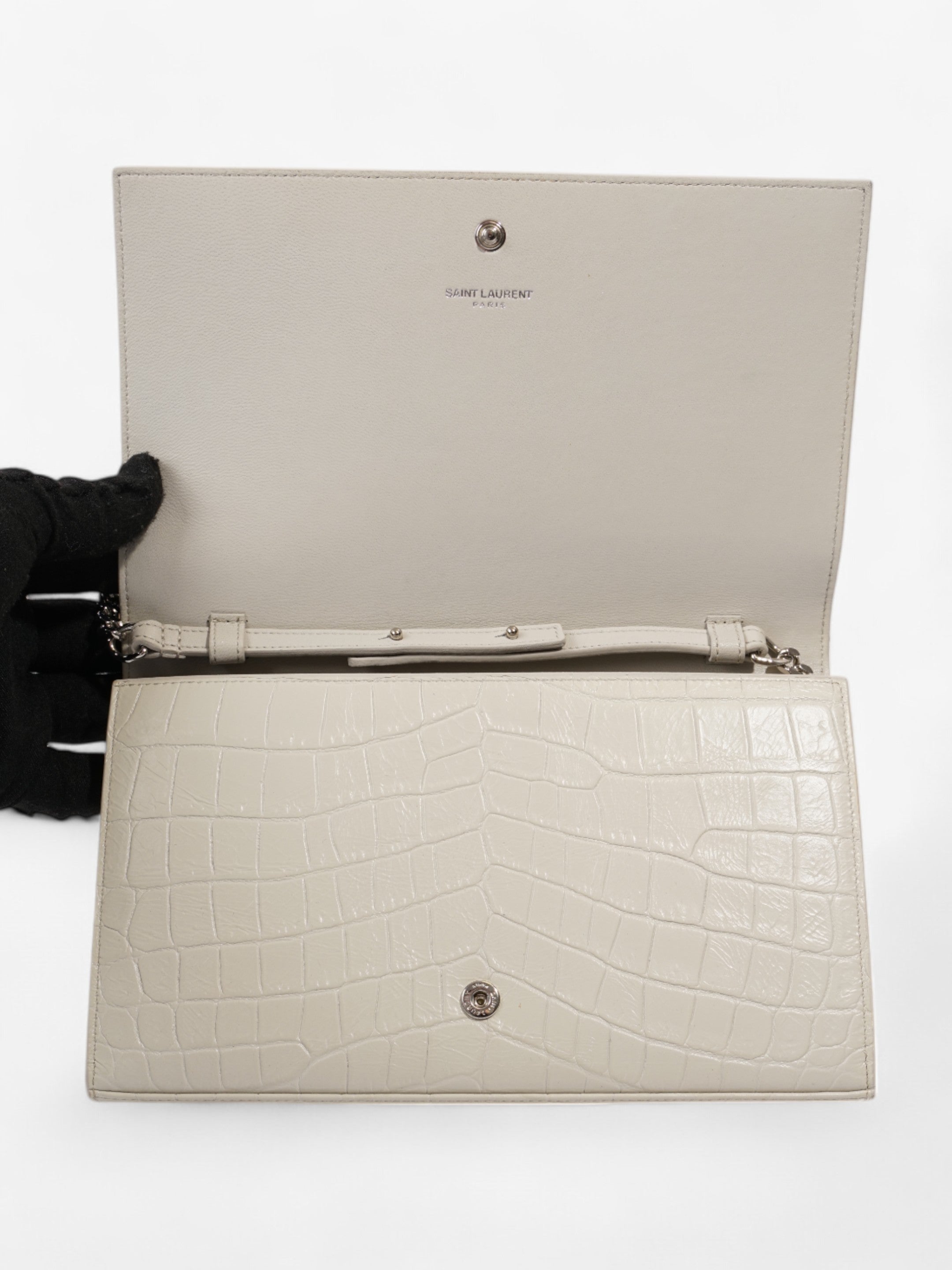 Saint Laurent Kate Chain Wallet Off White Calfskin Leather