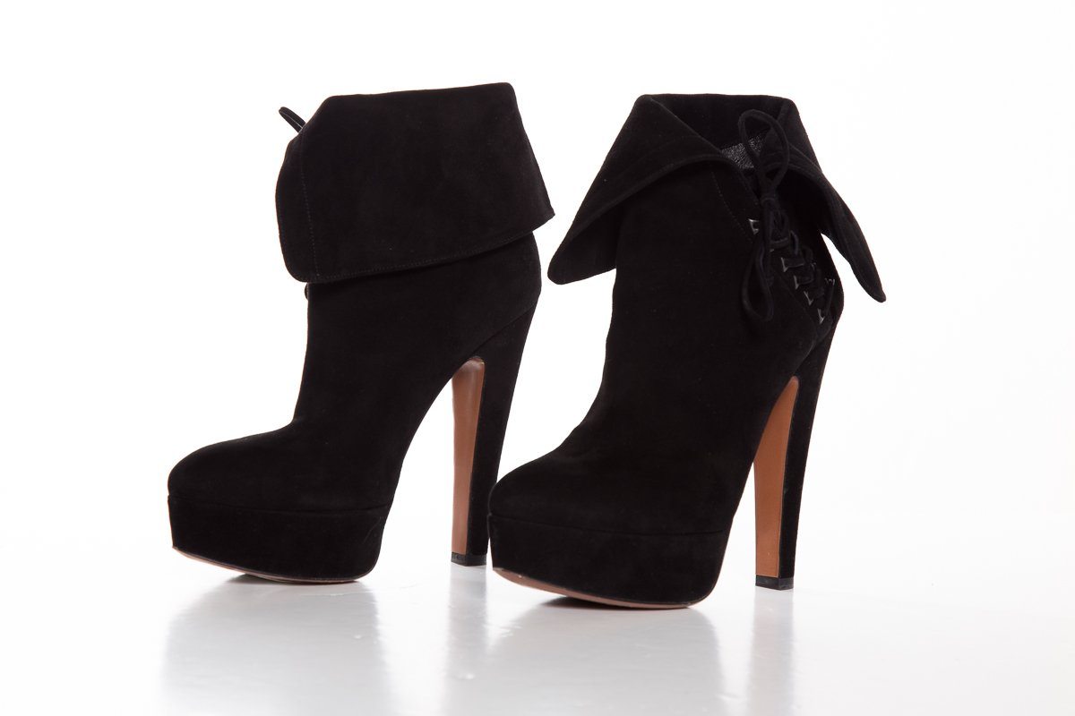 AlaÃƒÆ’Ã‚Â¯a Suede Black Booties Eyelet Lace-Up  SZ 38.5 Sale