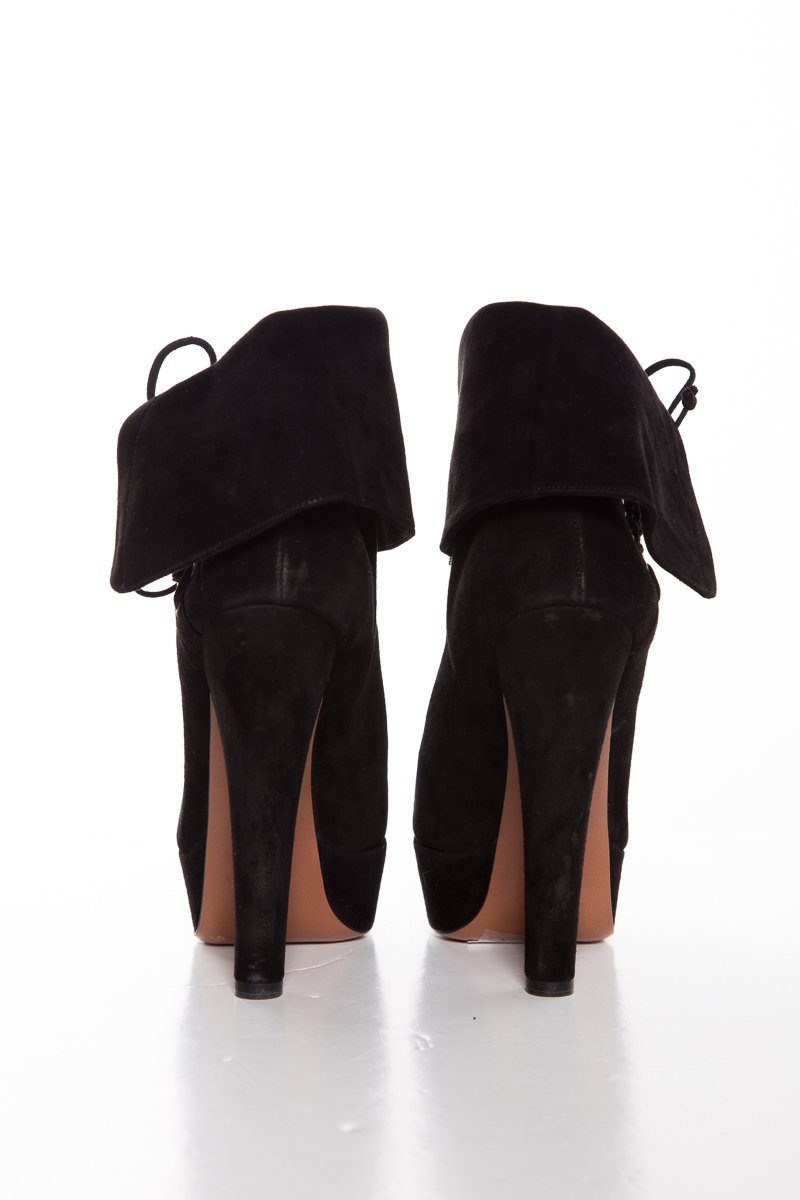 AlaÃƒÆ’Ã‚Â¯a Suede Black Booties Eyelet Lace-Up  SZ 38.5 Sale