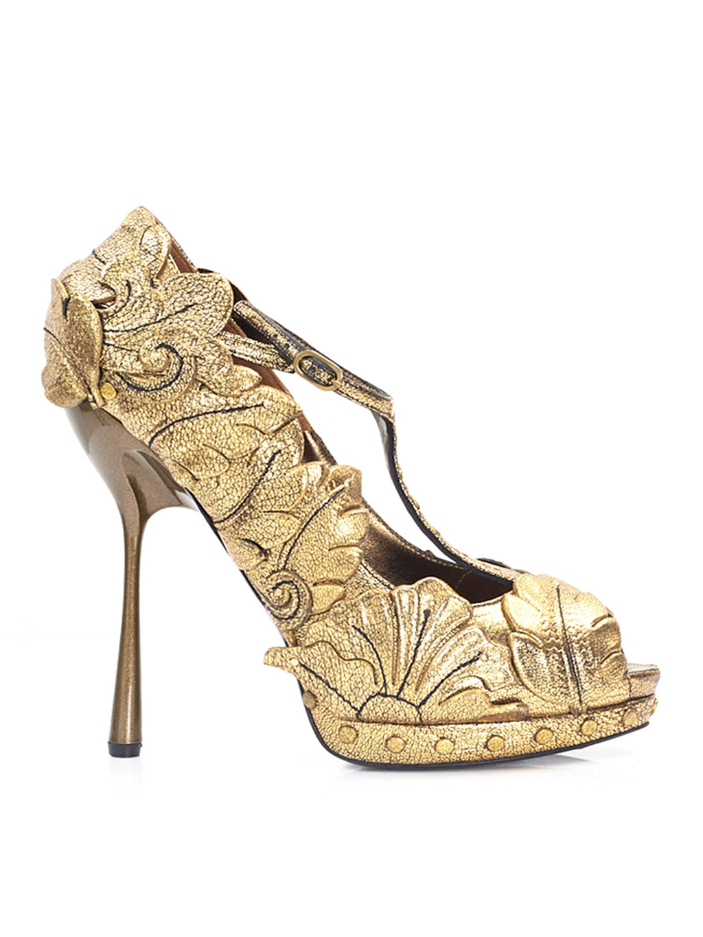 Gold T Bar Peep Toe Platforms