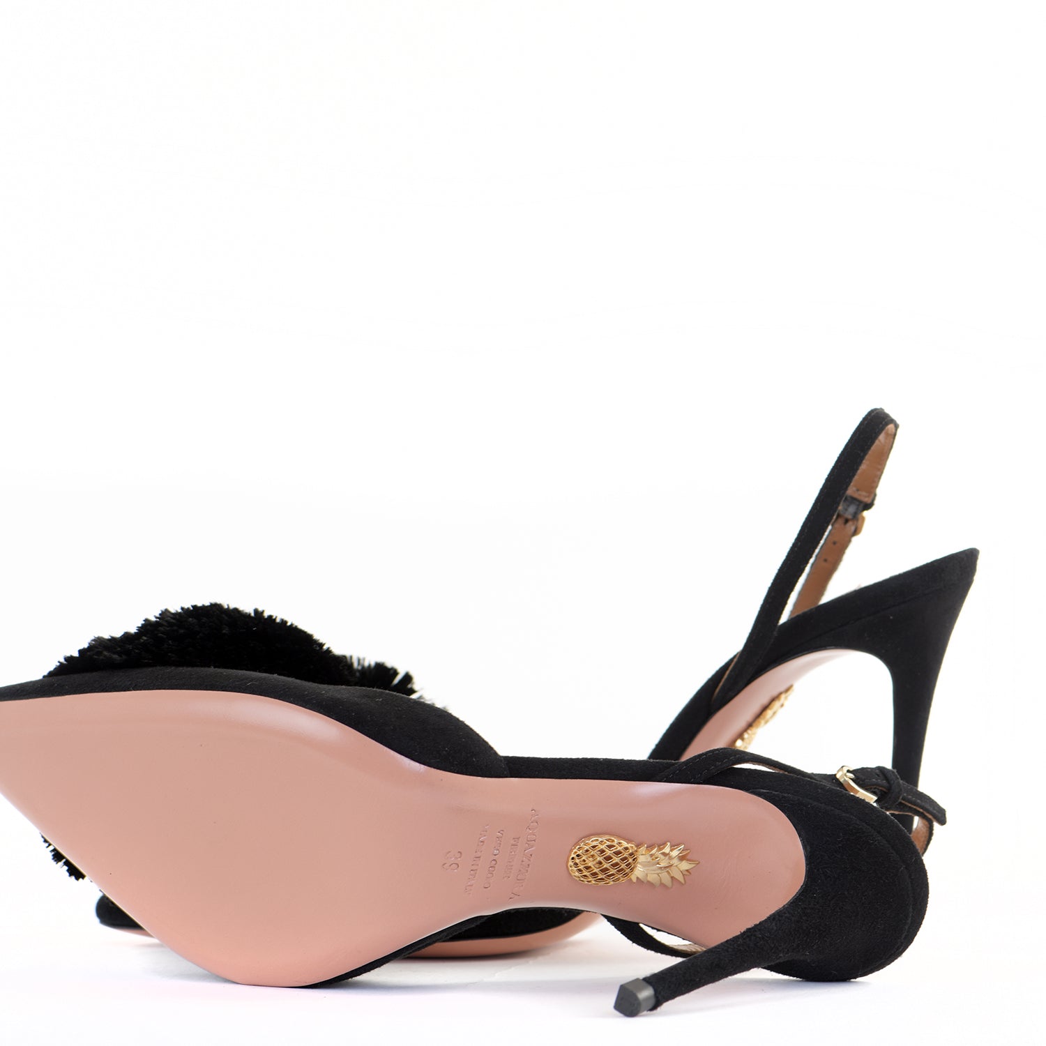 Suede Powder Puff Sling Backs