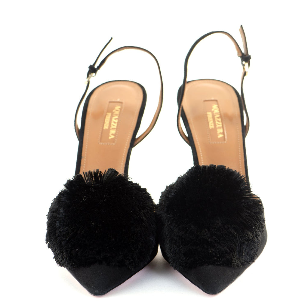 Suede Powder Puff Sling Backs